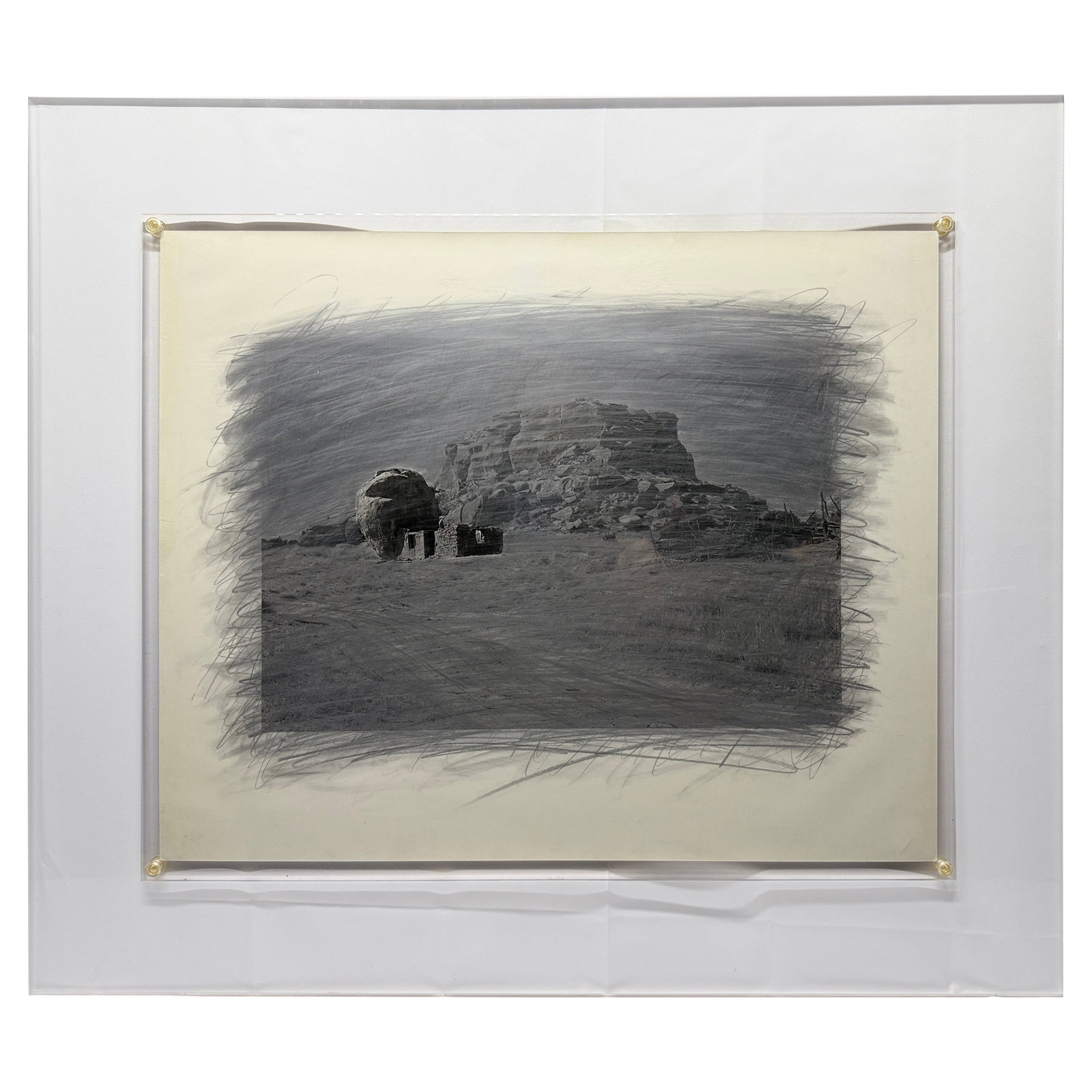 Rick Dingus Signed Mixed-Media Art Abandoned Rock Shelter Near Acoma 1980: Rick Dingus Signed Mixed-Media Art Abandoned Rock Shelter Near Acoma 1980 This remarkable mixed-media artwork, titled "Abandoned Rock Shelter Near Acoma," is created by celebrated contemporary artist 
