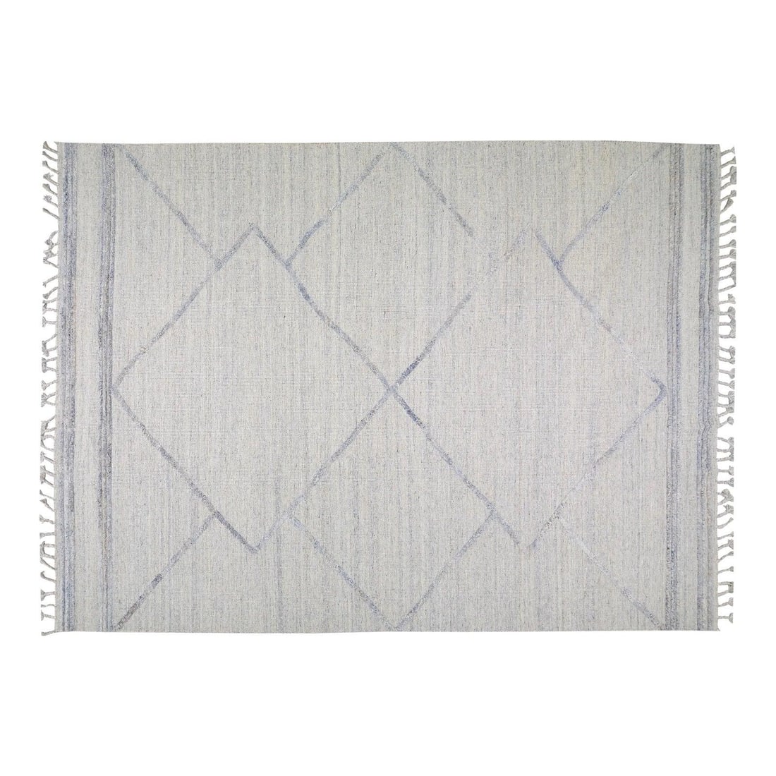 Hand Knotted Wool Beni Ourain Moroccan Rug in White 10' x 14': Hand Knotted Wool Beni Ourain Moroccan Rug in White 10' x 14' This early 21st-century Moroccan Beni Ourain rug is hand-knotted from wool and features natural colors with a soft texture. Its contempora
