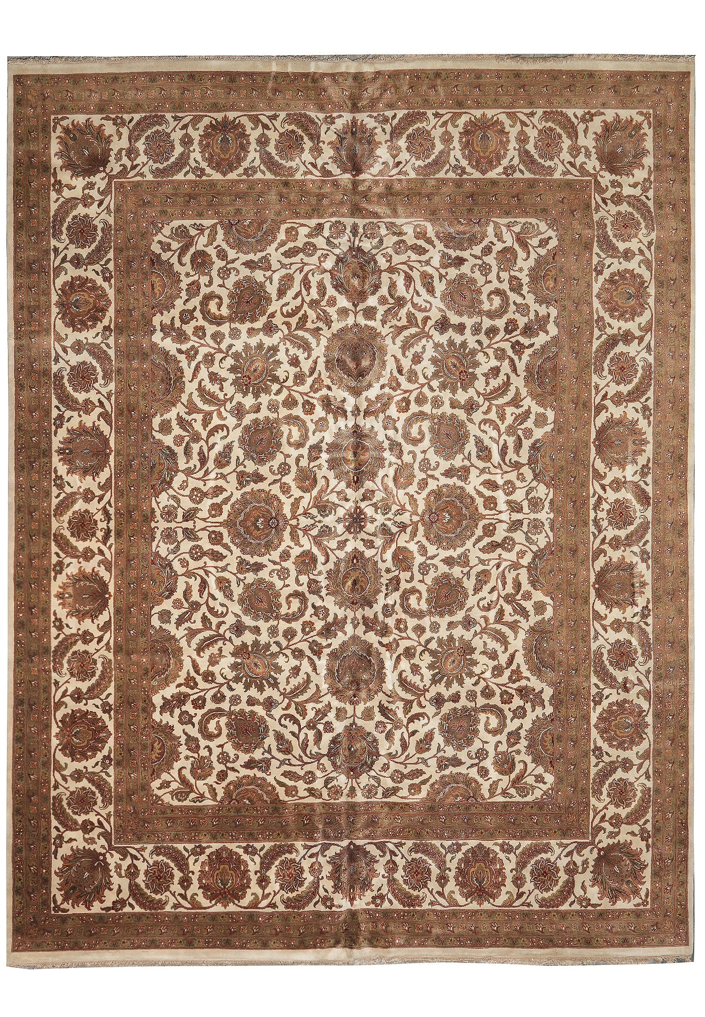 12 x 15.9 Ivory Wool Hand Knotted Jaipur Rug: 12 x 15.9 Ivory Wool Hand Knotted Jaipur Rug Free continental US Shipping This is a handmade Jaipur rug in an ivory wool design, featuring hand-knotted construction and a soft, dense pile. It showcase