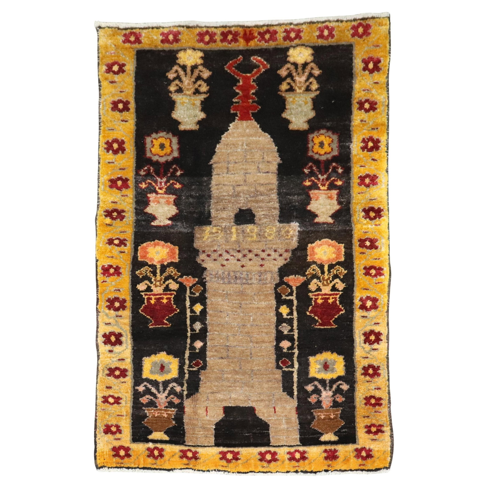 Vintage 1980 Turkish Anatolian Hand-Knotted Wool Rug 31 x 43 in: Vintage 1980 Turkish Anatolian Hand-Knotted Wool Rug 31 x 43 in This vintage Turkish Anatolian small rug showcases exquisite craftsmanship with its hand-knotted wool construction. Measuring 31 inches 