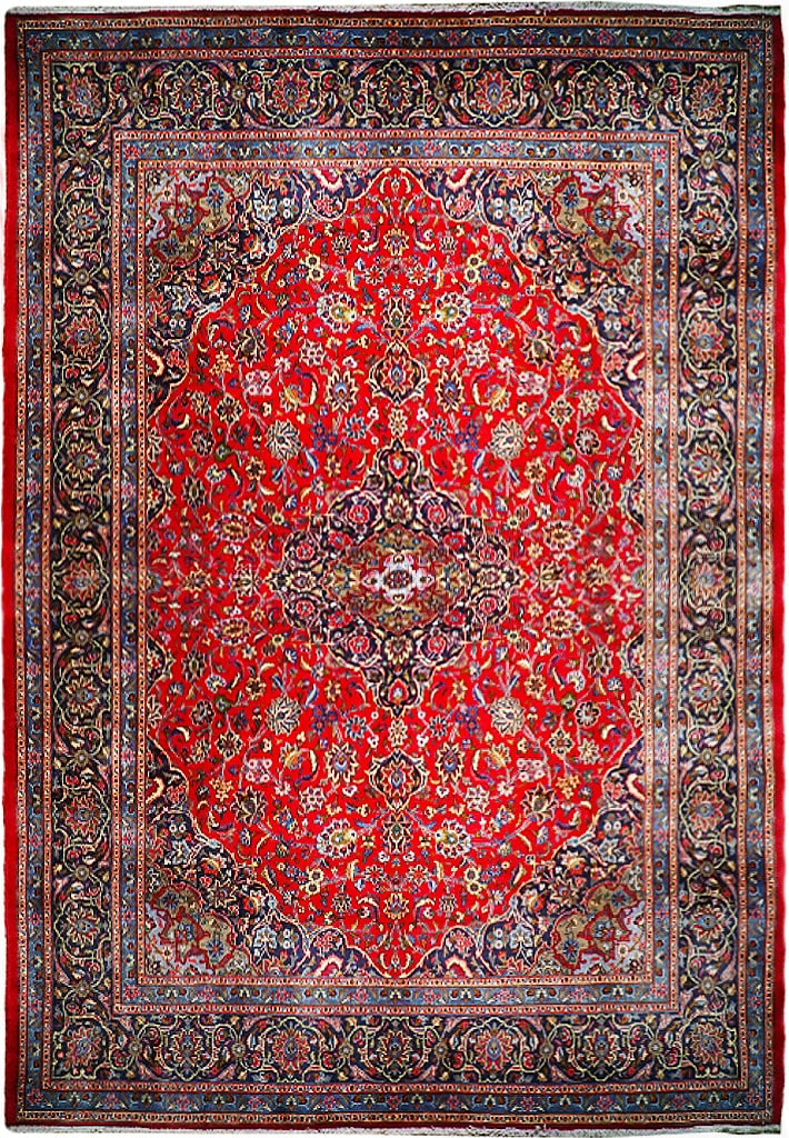 Handcrafted 9.9 x 12.8 Persian Mashad Rug Red Wool: Handcrafted 9.9 x 12.8 Persian Mashad Rug Red Wool Free continental US Shipping Transform your space with this exquisite 9.9 x 12.8 Fine Quality Persian Mashad Rug, handcrafted by skilled Persian arti