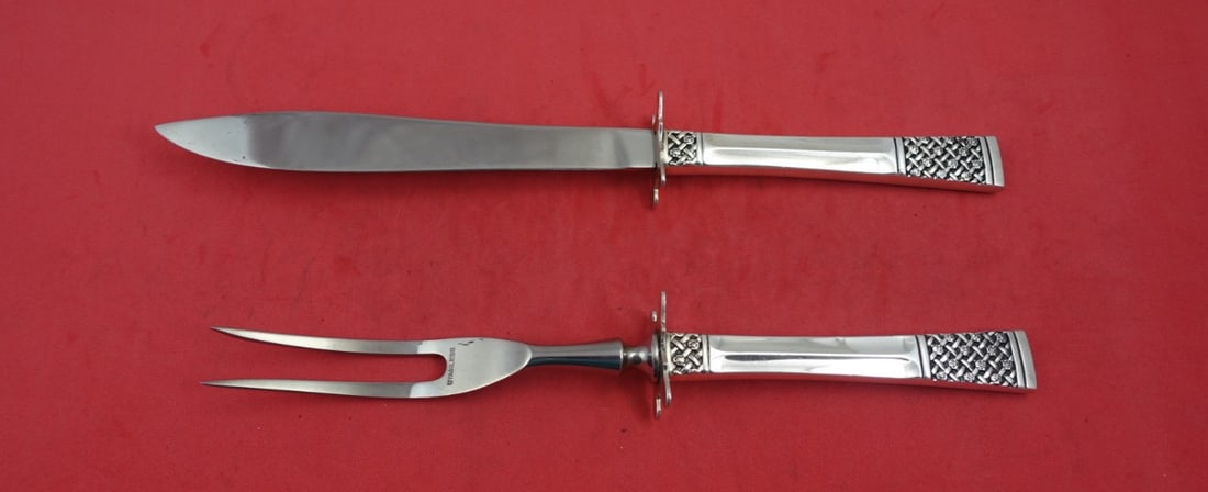 Lunt Columbine Sterling Silver Steak Carving Set 10.25 Knife 9 Fork (1 of 2)