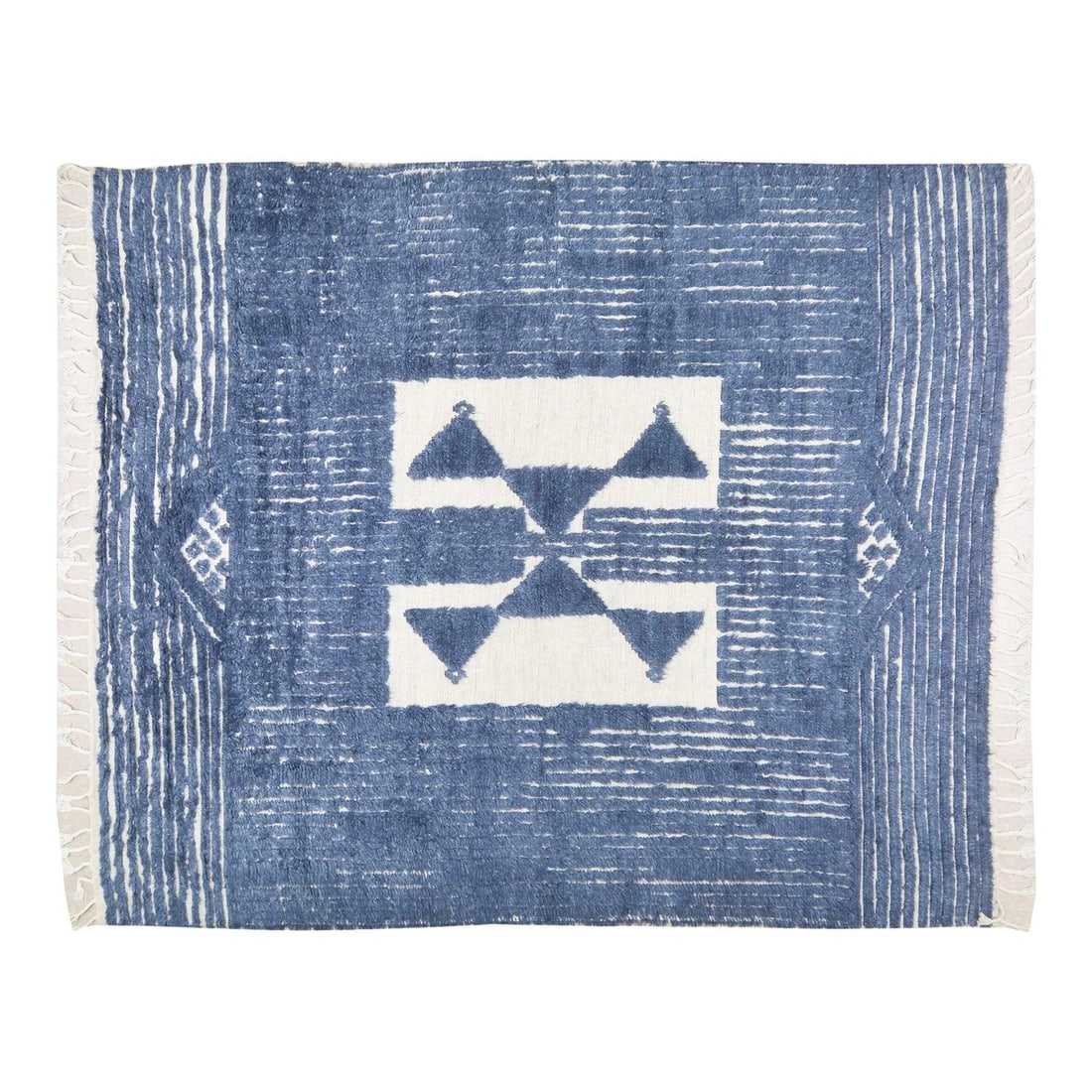 8' x 10' Wool Moroccan Beni Ourain Area Rug with Hi-Low Texture: 8' x 10' Wool Moroccan Beni Ourain Area Rug with Hi-Low Texture This Moroccan Beni Ourain rug from the 1990s features a hand-knotted construction with natural colors and a contemporary style. The rug 