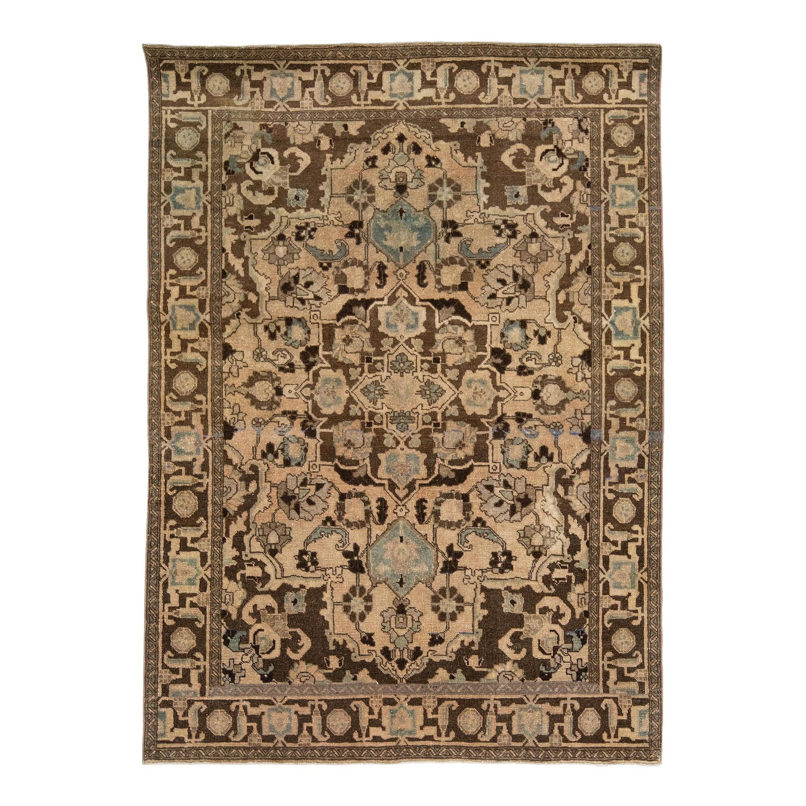 Vintage Persian Wool Scatter Rug 4'7 x 6'5 Medallion Design: Vintage Persian Wool Scatter Rug 4'7 x 6'5 Medallion Design Enhance your space with this exquisite vintage handmade Persian wool rug featuring a captivating brown and tan field complemented by brown a