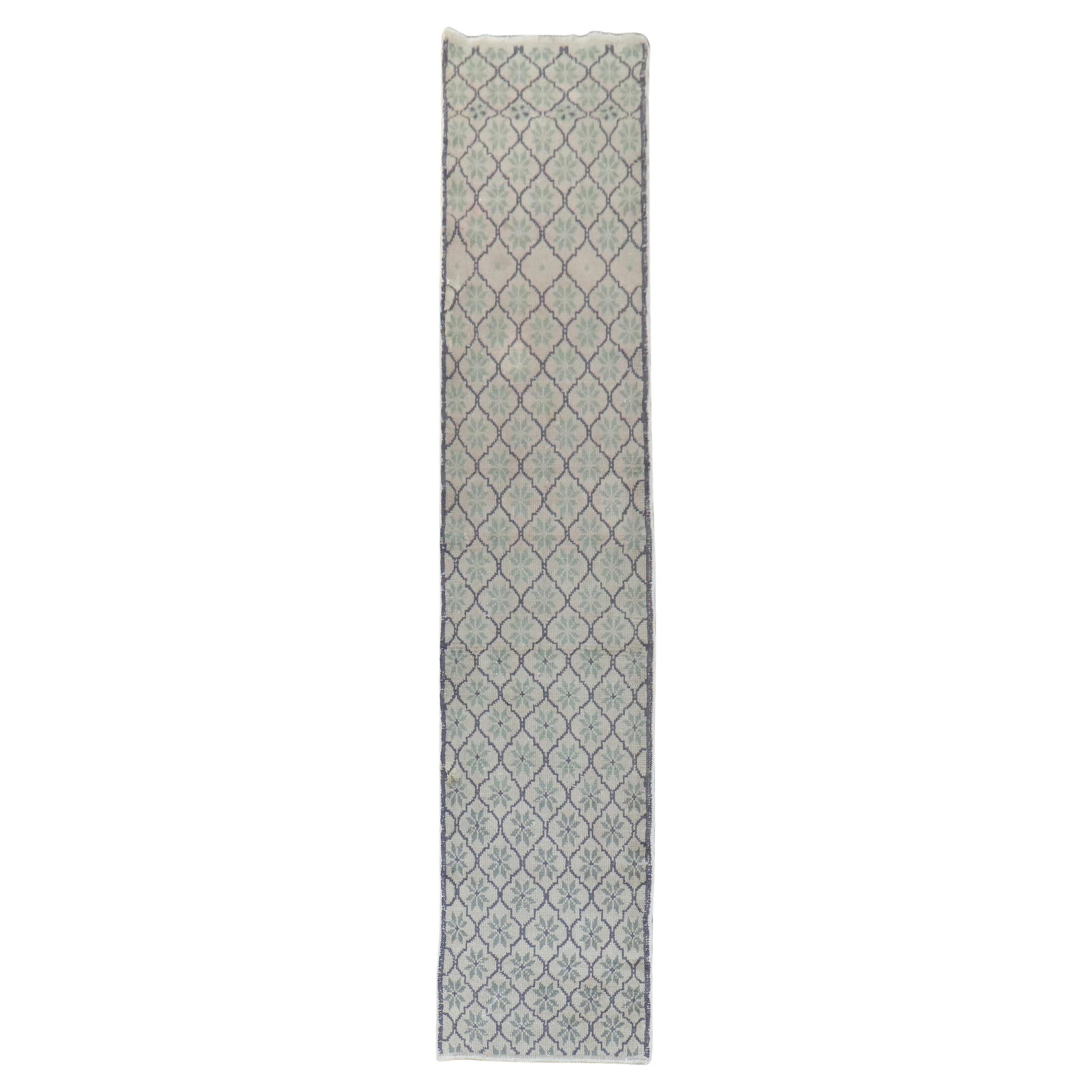 Zabihi Collection Vintage Turkish Runner Wool Hand-Woven 23x109: Zabihi Collection Vintage Turkish Runner Wool Hand-Woven 23x109 Discover the beauty of this one-of-a-kind Vintage Turkish Runner from the Zabihi Collection, featuring a unique borderless motif in eart