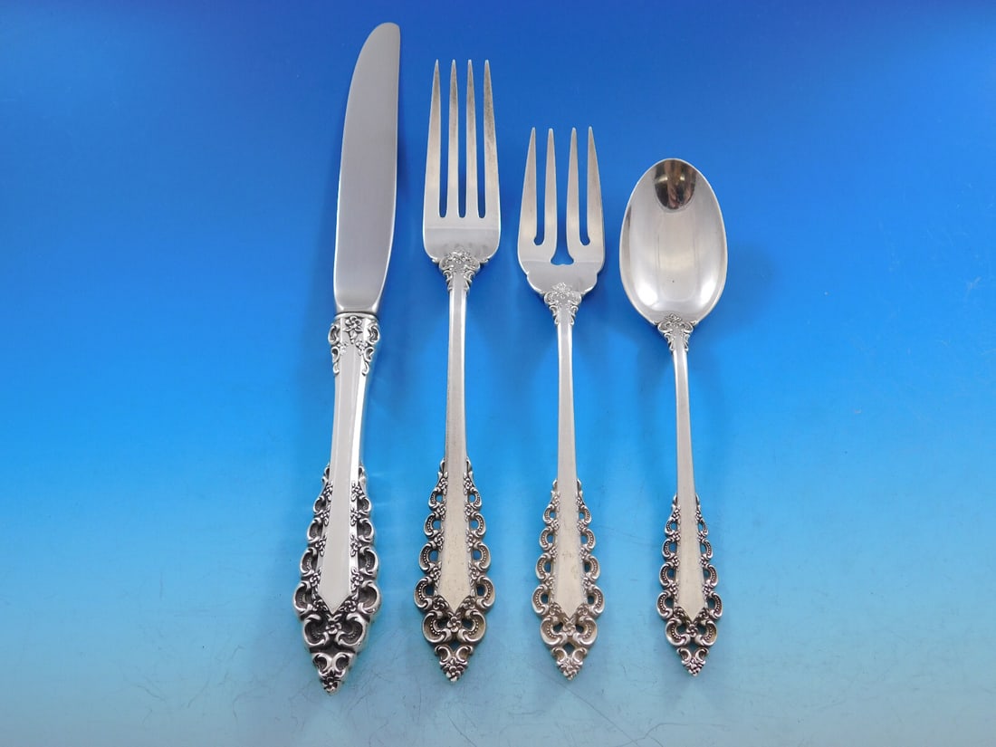 Lunt Florentine Scroll Sterling Silver Flatware Set for 12 - 52 Pieces with Storage Chest: Lunt Florentine Scroll Sterling Silver Flatware Set for 12 - 52 Pieces with Storage Chest Enhance your dining experience with the exquisite Florentine Scroll Sterling Silver Flatware Set by Lunt, desi