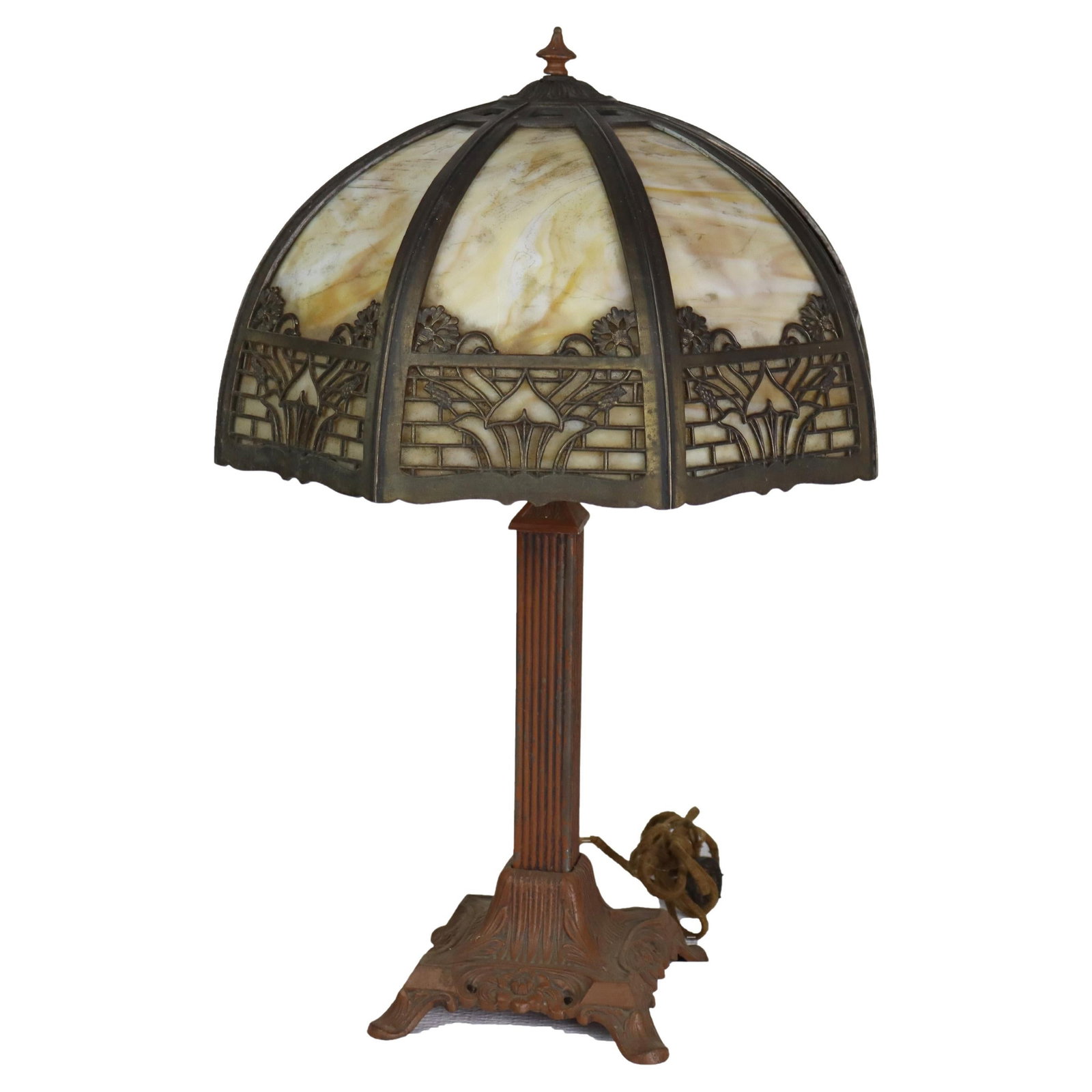 8 Panel Slag Glass Table Lamp in Bradley & Hubbard Style (1 of 10)