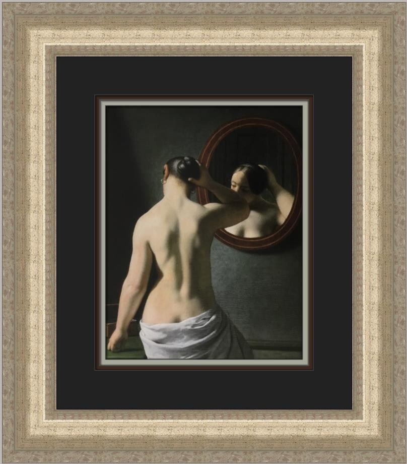 Christoffer W Eckersberg Woman in Front of a Mirror Custom Framed Print 17x18: Christoffer W Eckersberg Woman in Front of a Mirror Custom Framed Print 17x18 This exquisite custom framed print, titled "Woman in Front of a Mirror," is a stunning representation of Realism from the 