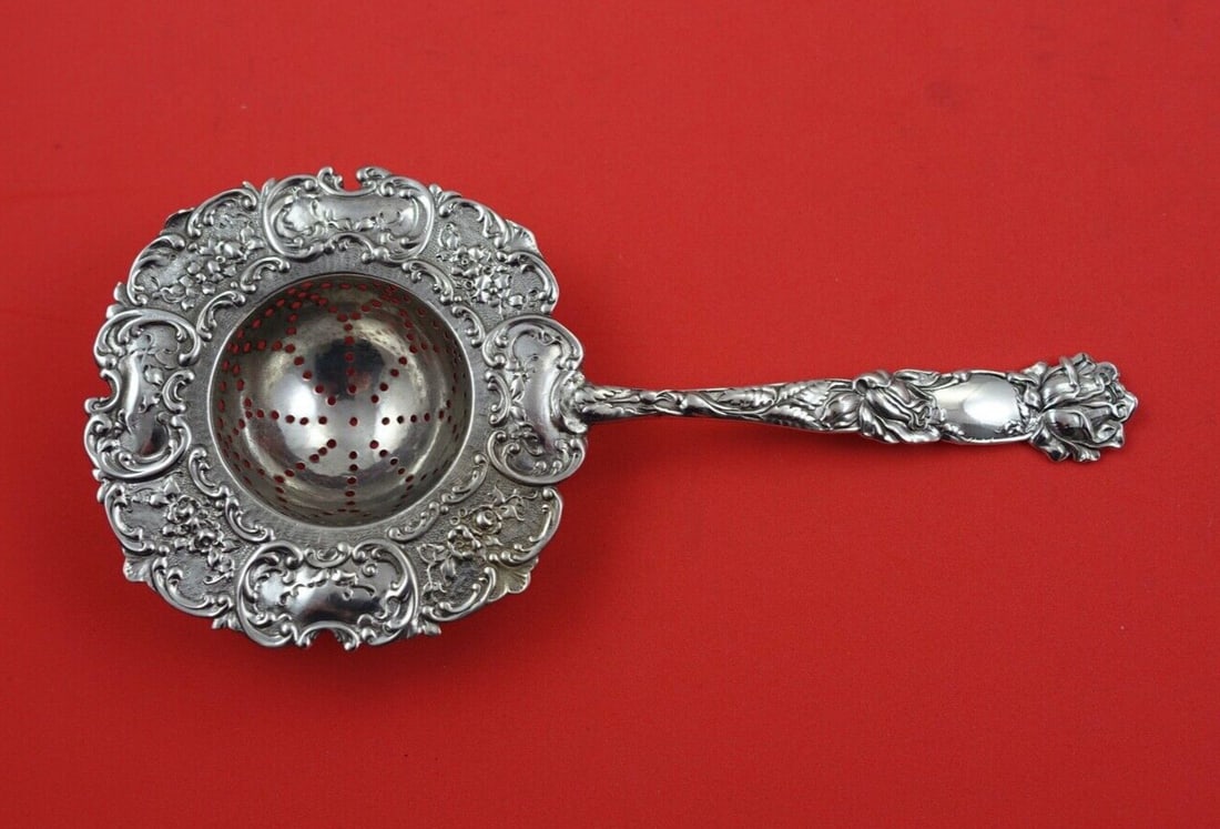Alvin Bridal Rose Sterling Silver Tea Strainer 6 7/8" (1 of 2)
