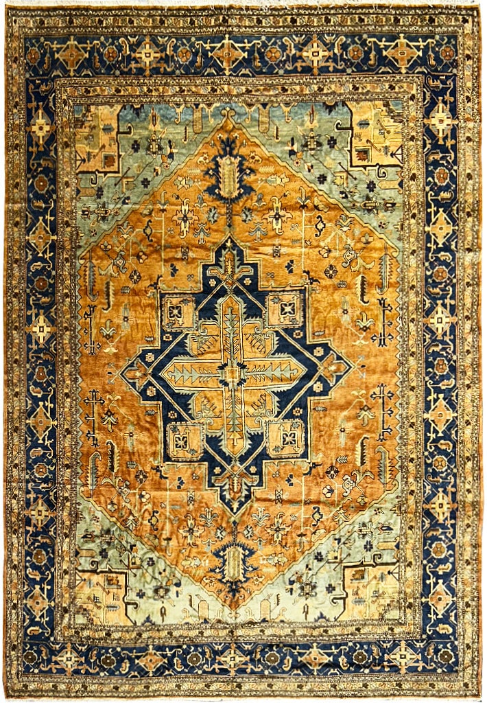 Persian Heriz Serapi Large Rug 12.4 x 16.2 Orange Coral Hand-Knotted: Persian Heriz Serapi Large Rug 12.4 x 16.2 Orange Coral Hand-Knotted Free continental US Shipping Introducing the majestic 12'4 x 16'2 Persian Heriz Serapi Large Rug, an exquisite piece handcrafted by