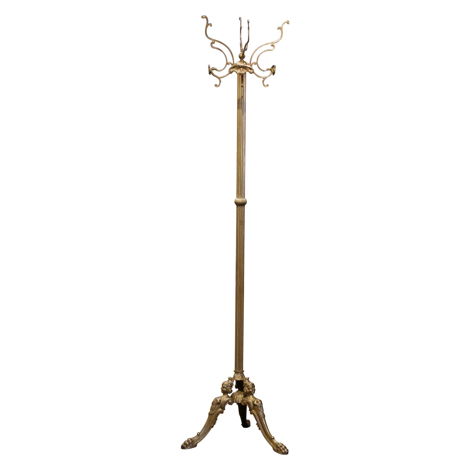 Antique French Art Deco Gilt Brass Swivel Four-Hook Hall Tree: Antique French Art Deco Gilt Brass Swivel Four-Hook Hall Tree This exquisite early 20th-century French hall tree is a stunning addition to any entryway or bathroom. Crafted around 1920, this hand-craf