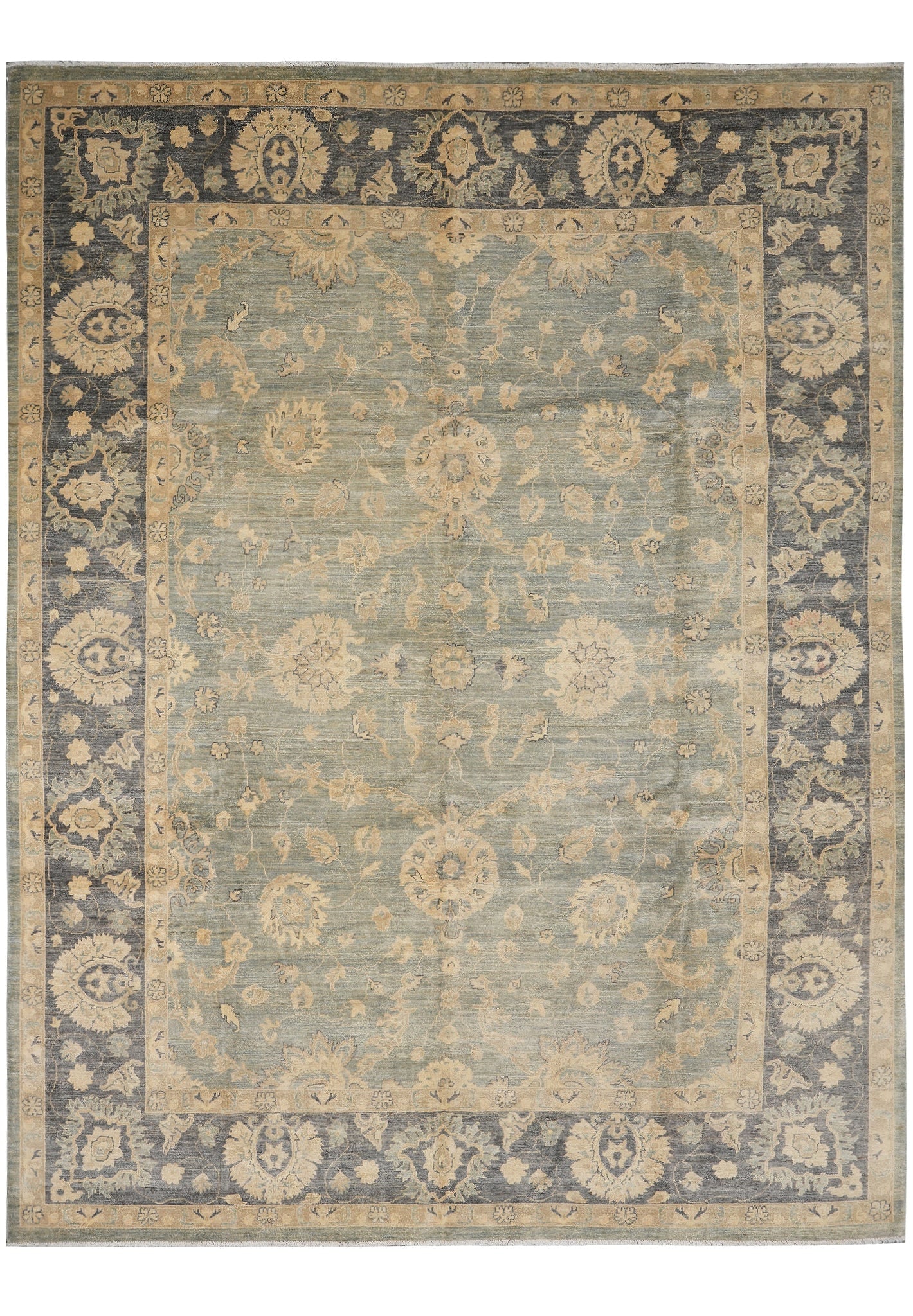 9 x 11.8 Olive Green Chobi Peshawar Hand-Knotted Wool Area Rug 108 x 140 in: 9 x 11.8 Olive Green Chobi Peshawar Hand-Knotted Wool Area Rug 108 x 140 in Free continental US Shipping This olive green handmade Chobi Peshawar area rug features a hand-knotted weave crafted from na