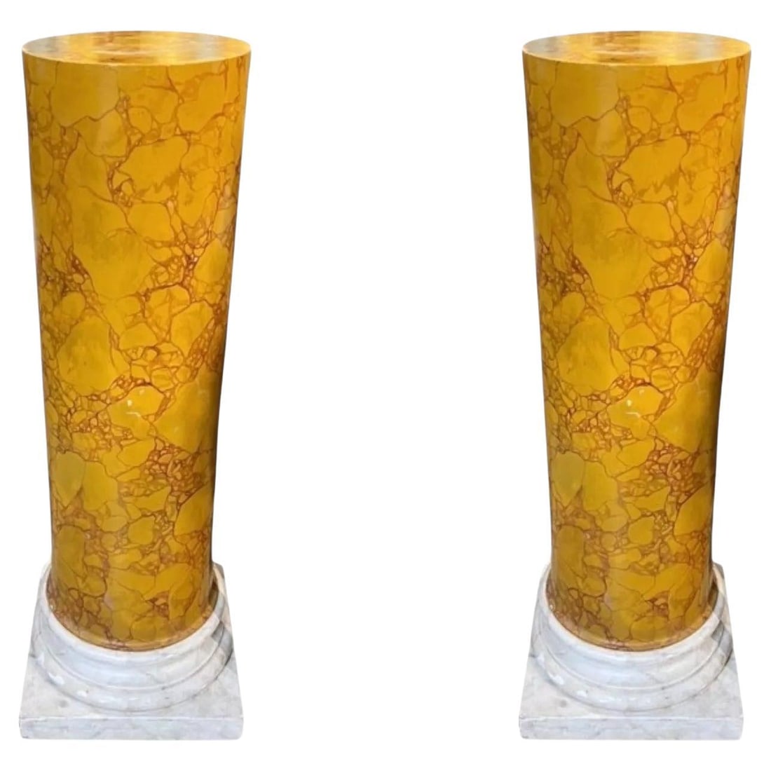 Set of 2 Regency Style Scagliola Pedestals Faux Siena Marble Finish: Set of 2 Regency Style Scagliola Pedestals Faux Siena Marble Finish This pair of vintage scagliola pedestals features a hand-painted finish that emulates the look of Italian Siena and white Carrara ma