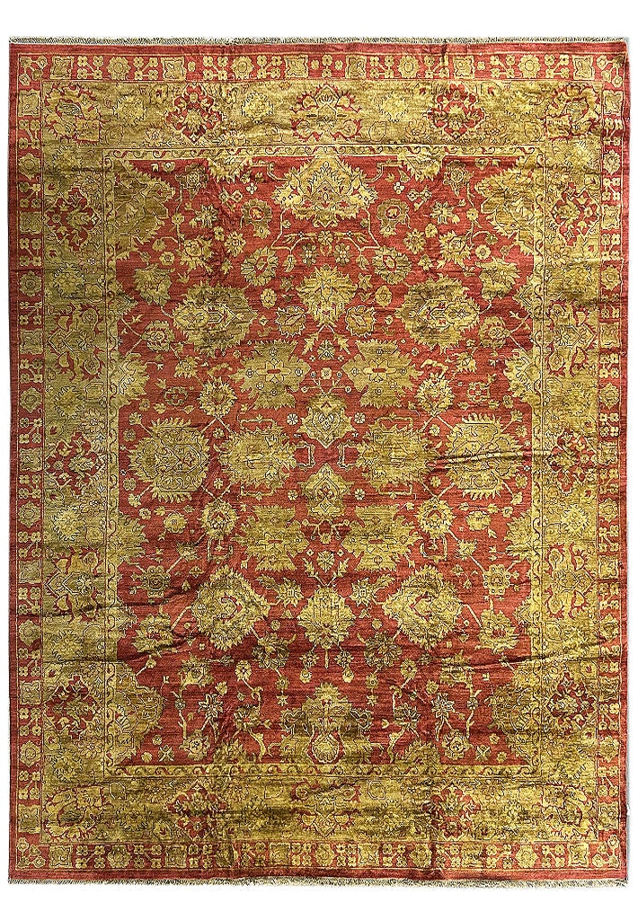 Handmade Indian Agra Rug 11'9 x 14'7 Wool with Geometric Patterns: Handmade Indian Agra Rug 11'9 x 14'7 Wool with Geometric Patterns Free continental US Shipping Transform your living space with this stunning Handmade Indian Agra Rug, measuring 11' 9" x 14' 7". This 