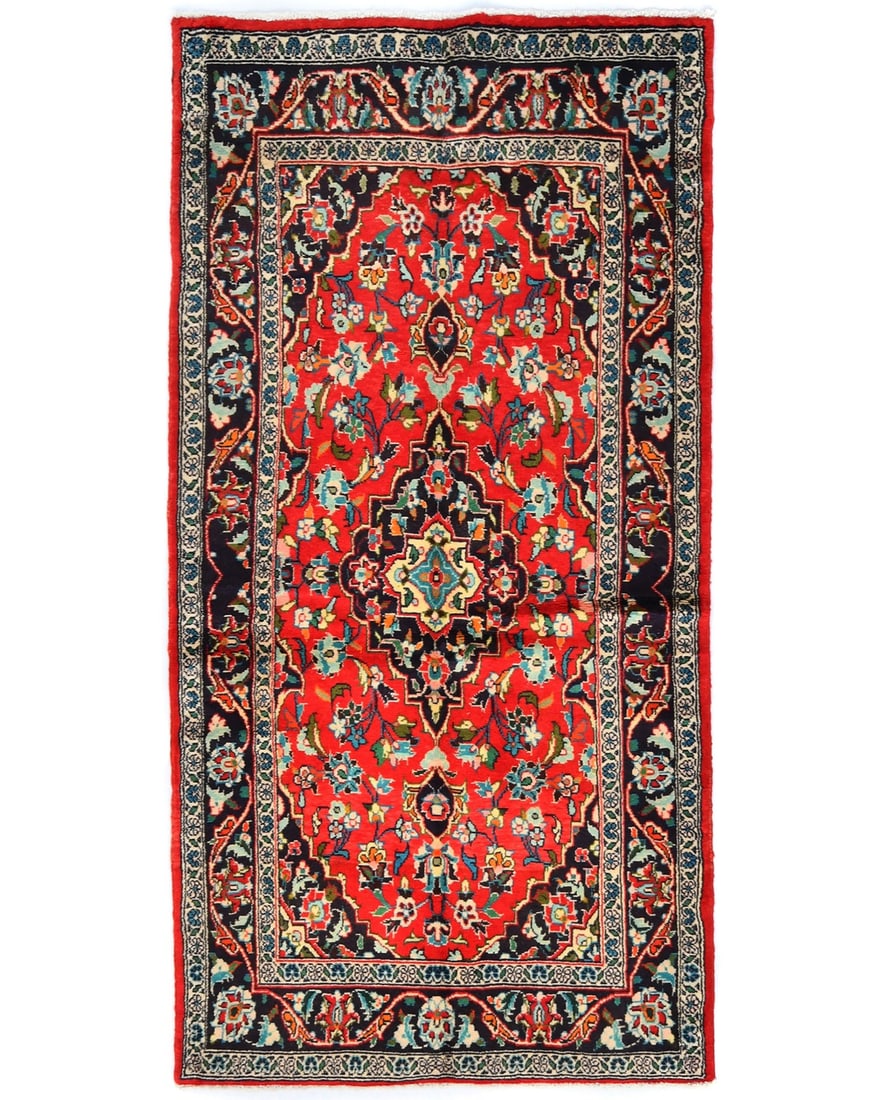 Handmade Vintage Floral Wool Area Rug 3'7 x 7'0 Red: Handmade Vintage Floral Wool Area Rug 3'7 x 7'0 Red Enhance your home with this exquisite 3'7" x 7'0" red traditional classic floral handmade Oriental rug. Perfect for entryways, bedrooms, or home off