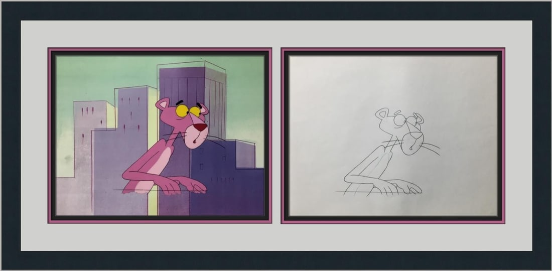 Framed Hand Painted Pink Panther Animation Production Cel and Drawing 1969 (1 of 4)