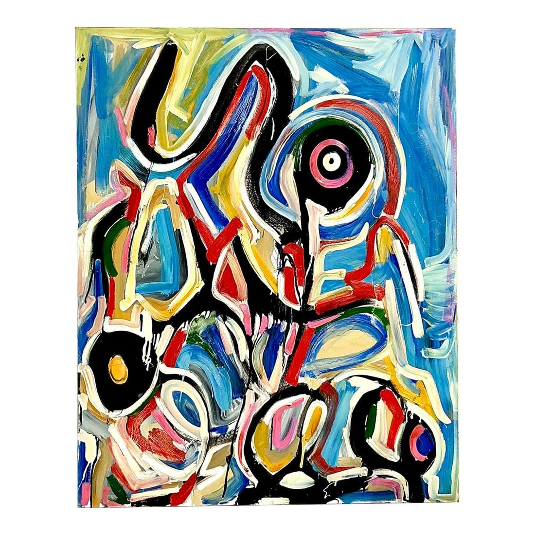 Vintage Boho Abstract Oil on Canvas 48x60 Royal Blue: Vintage Boho Abstract Oil on Canvas 48x60 Royal Blue This vintage Boho monumental abstract oil on canvas captivates with its grand scale and expressive brushwork. The piece features rich textures and 