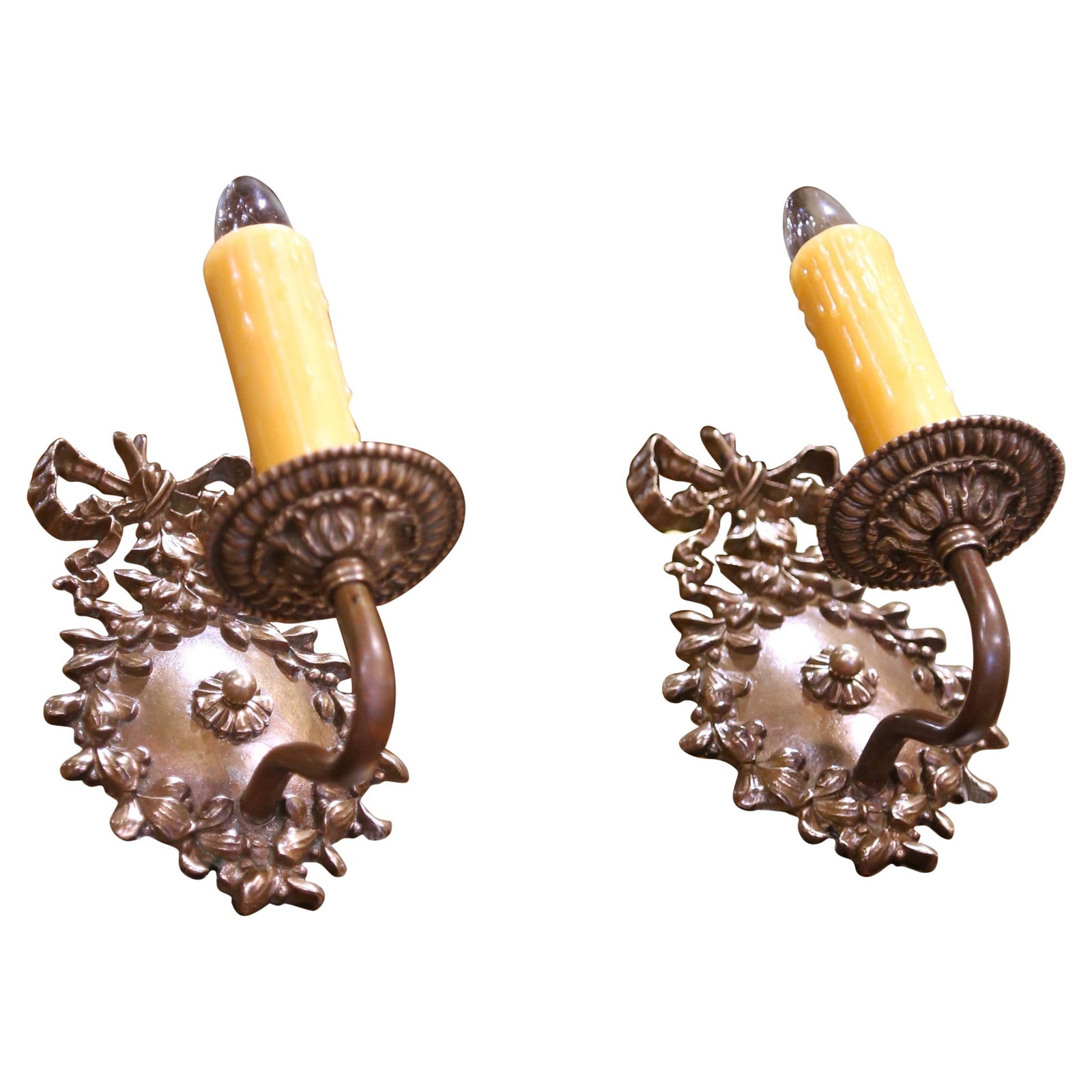 Set of 2 French Louis XV Patinated Bronze Rococo Wall Sconces Circa 1950 (1 of 7)