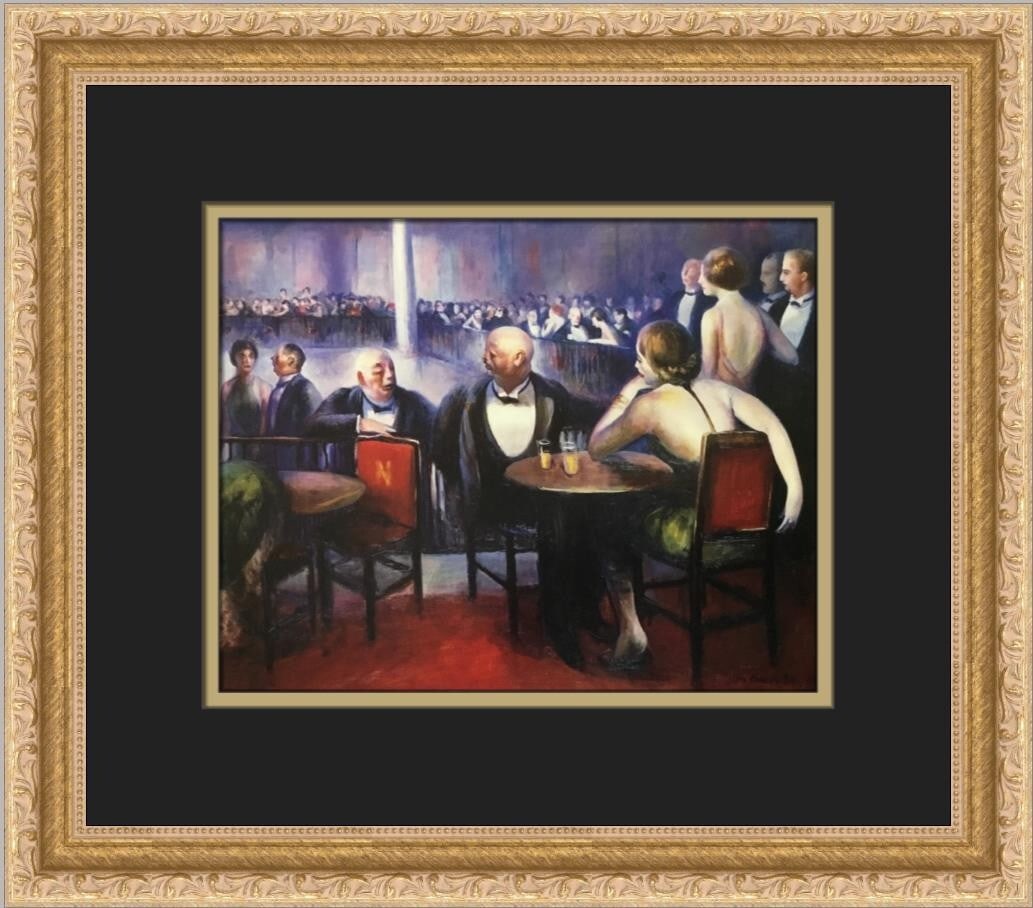 Guy Pene De Bois Night Club Lithograph in Gold Ornate Frame: Guy Pene De Bois Night Club Lithograph in Gold Ornate Frame This striking custom framed print titled "Night Club" by artist Guy Pene De Bois captures the essence of urban realism. Produced in 1996, th