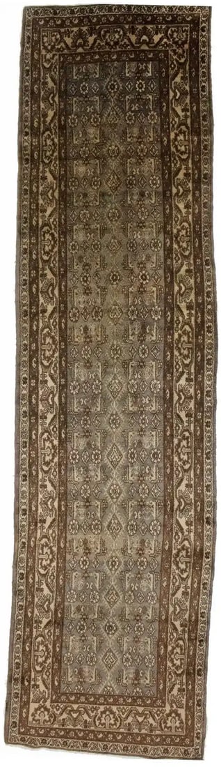 Vintage Tribal Wool Runner Rug 14' 7 x 3' 9 Hand Knotted: Vintage Tribal Wool Runner Rug 14' 7 x 3' 9 Hand Knotted Enhance your space with this oversized vintage Oriental runner rug, featuring a muted tribal design that complements various interior styles. M