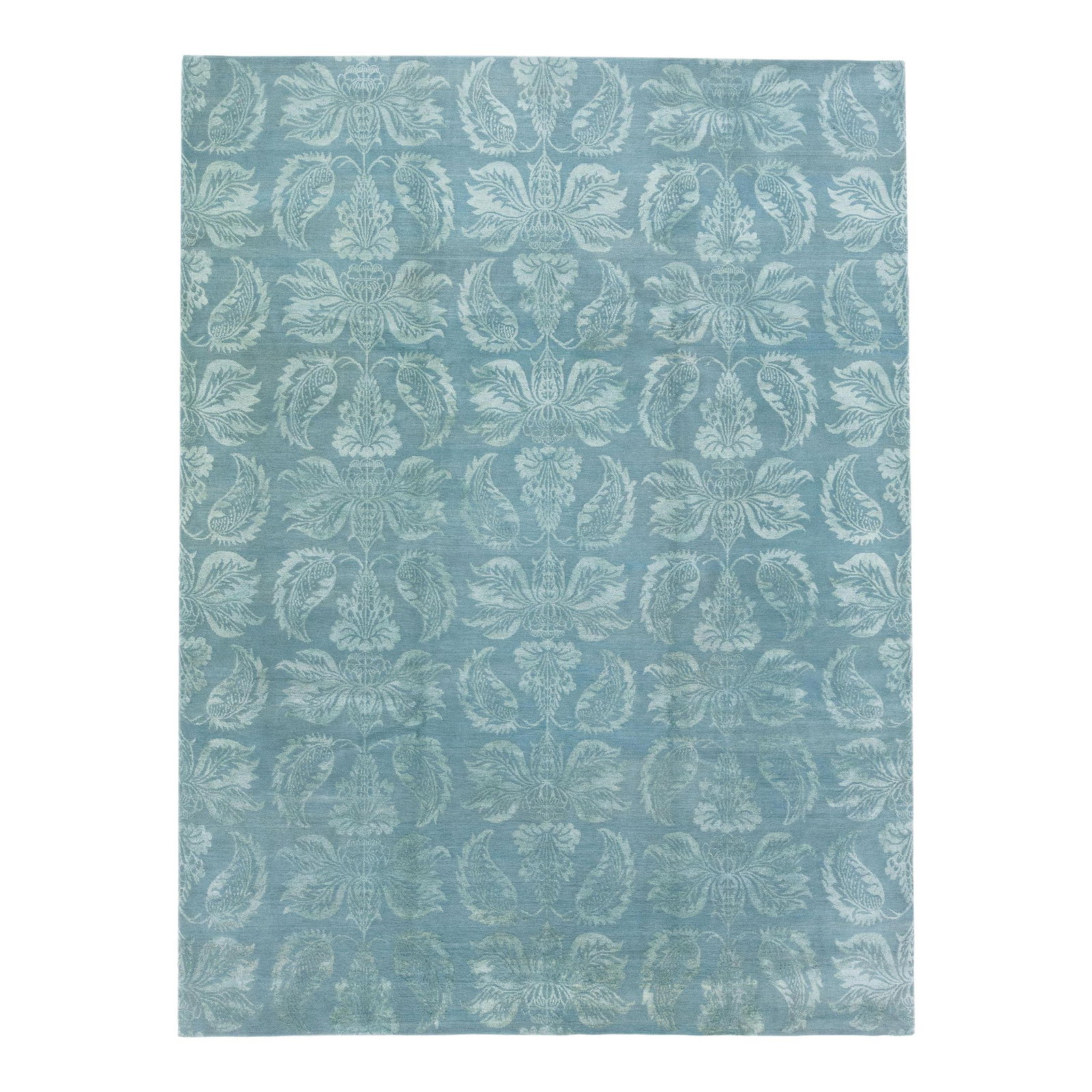 Contemporary Floral Blue Nepalese Wool Silk Rug 9' x 12': Contemporary Floral Blue Nepalese Wool Silk Rug 9' x 12' Enhance your living space with this exquisite contemporary Nepalese rug featuring a captivating light blue floral motif that gracefully covers 