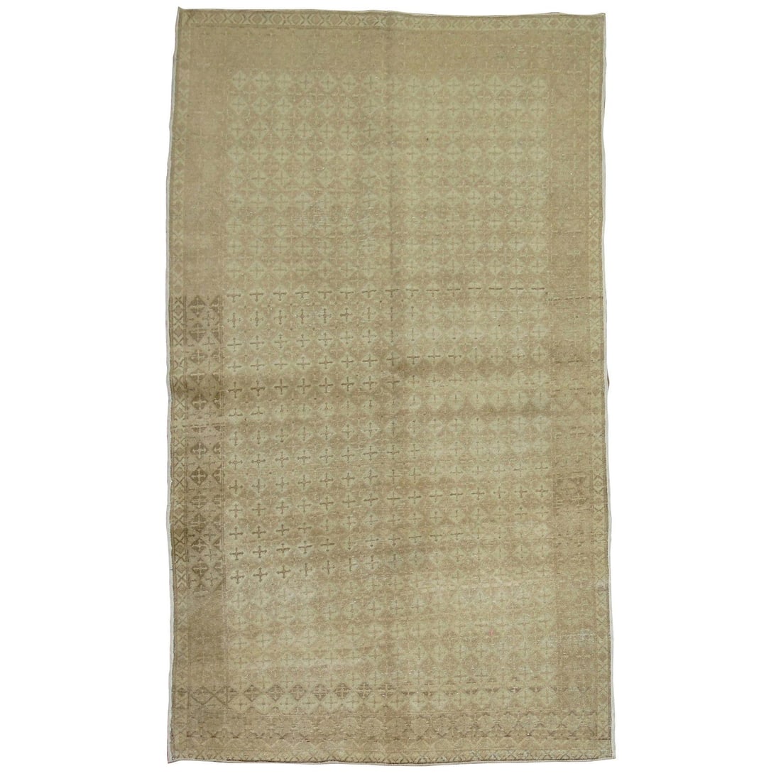 Hand-Knotted Wool Turkish Rug in Khaki Taupe 4'3" x 6'8" Mid-Century Modern: Hand-Knotted Wool Turkish Rug in Khaki Taupe 4'3" x 6'8" Mid-Century Modern This handmade mid-century Turkish rug features a khaki and taupe color palette with a hand-knotted wool construction. Origin