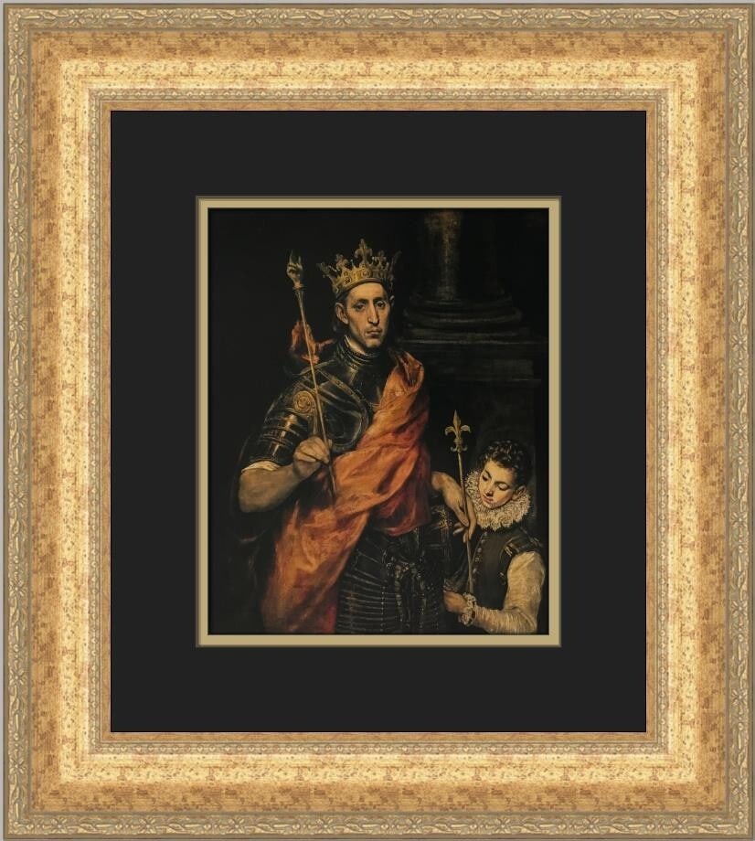El Greco Portrait of Saint Louis King of France Custom Framed Print 1982: El Greco Portrait of Saint Louis King of France Custom Framed Print 1982 This stunning custom-framed print features El Greco's renowned artwork titled 'Portrait of Saint Louis King of France'. Measuri