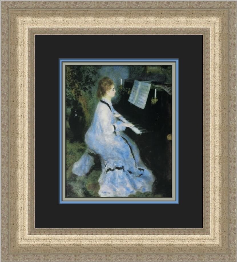Renoir A Woman at the Piano Custom Framed Art Print 17 x 16: Renoir A Woman at the Piano Custom Framed Art Print 17 x 16 This exquisite custom framed print features Pierre-Auguste Renoir's renowned artwork, "A Woman at the Piano." Crafted with care, this piece 