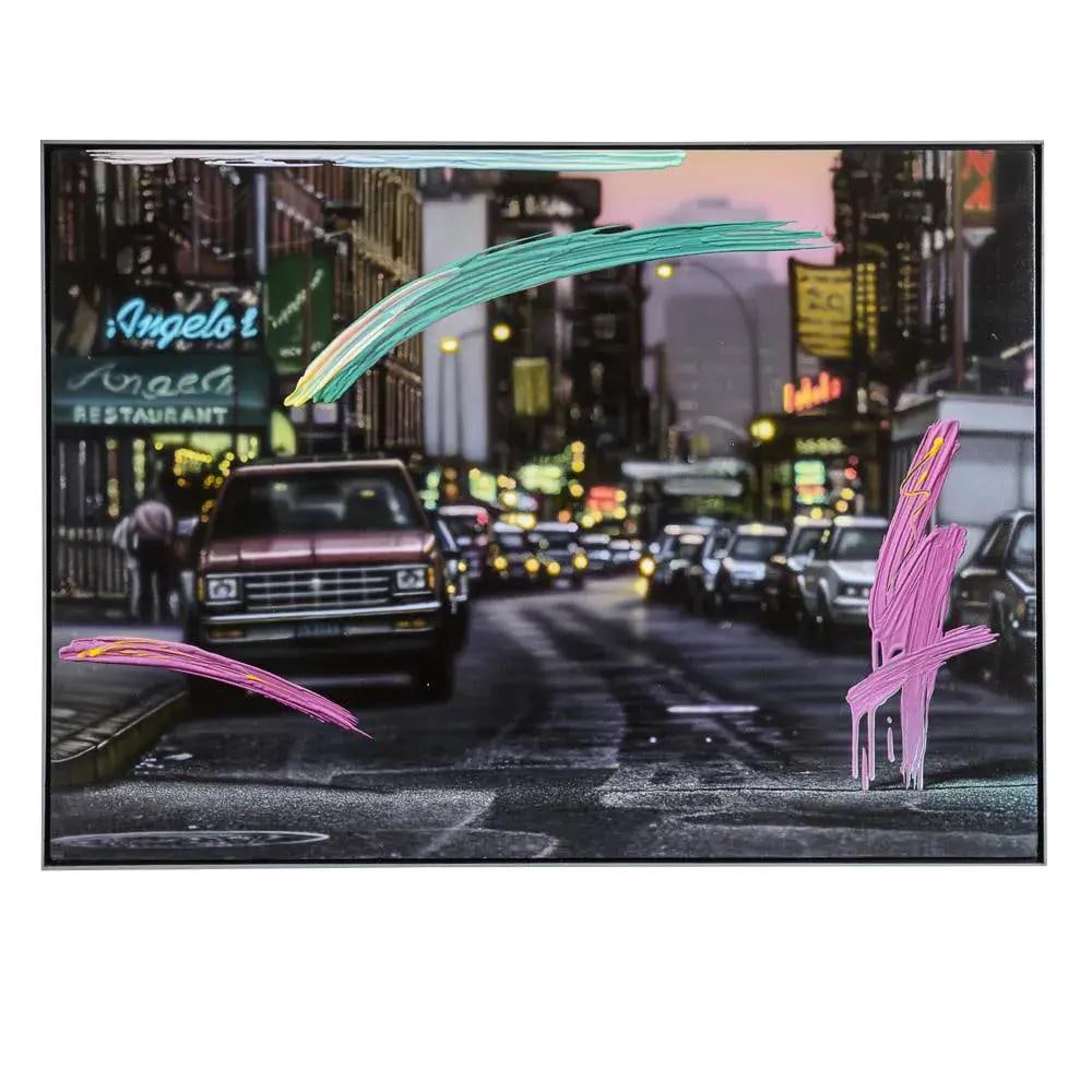Bruce Evans Angelo's Pop Art Painting Nocturnal Expressions 1989 Acrylic on Canvas: Bruce Evans Angelo's Pop Art Painting Nocturnal Expressions 1989 Acrylic on Canvas Discover a fabulous original pop art painting titled "Angelo's" by American artist Bruce Evans, part of the Nocturnal