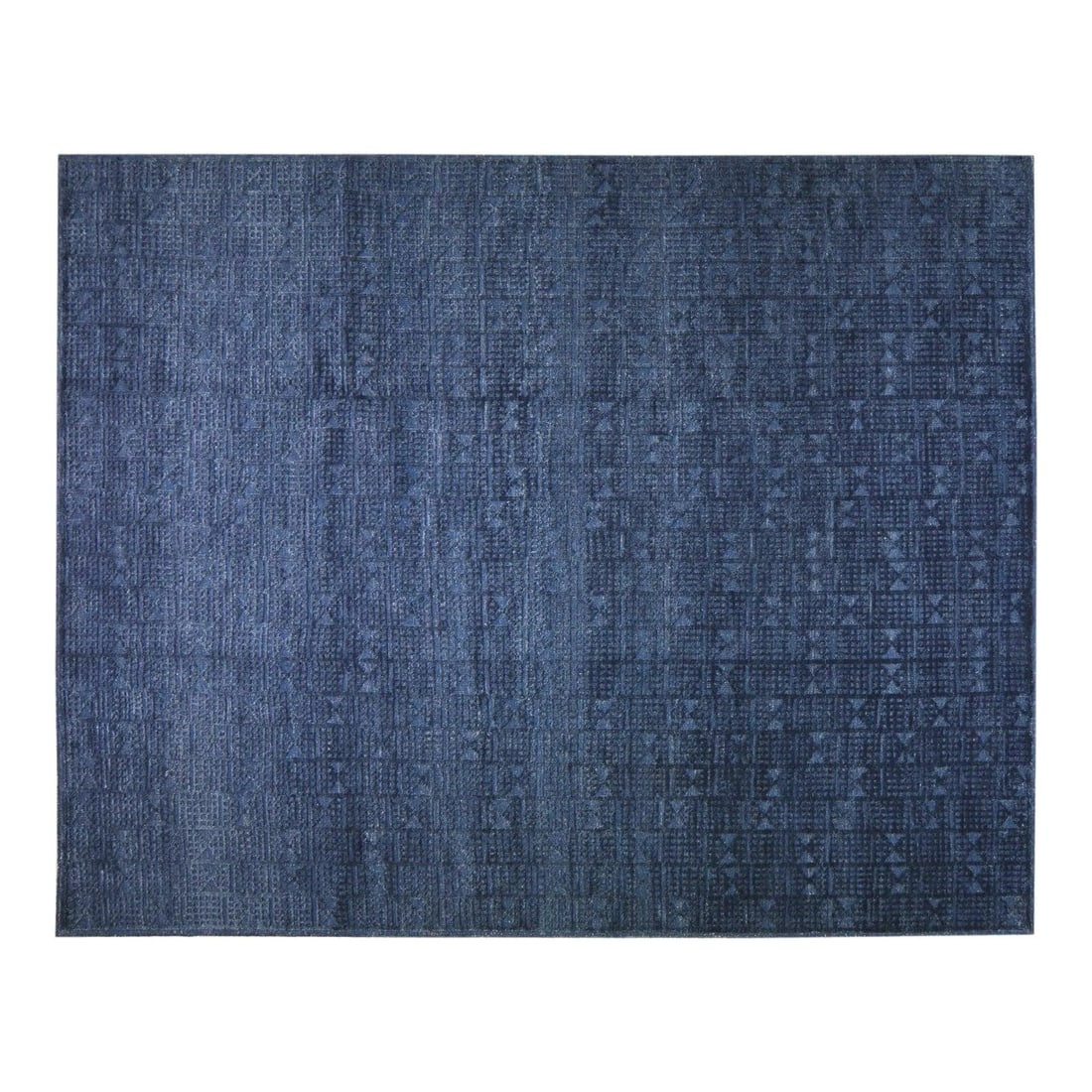 10x14 Wool Hand Knotted Aleph Style Moroccan Area Rug: 10x14 Wool Hand Knotted Aleph Style Moroccan Area Rug This Moroccan Aleph rug features a hand-knotted wool construction, natural colors, and a soft texture. The rug is presented in navy blue and is pr