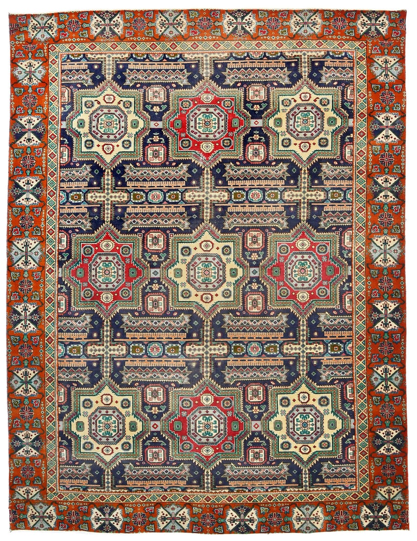 Handmade Vintage Oriental Rug Geometric Design 9x12 ft Wool: Handmade Vintage Oriental Rug Geometric Design 9x12 ft Wool Enhance your living space with this stunning handmade semi-antique vintage Oriental rug, featuring a captivating geometric pattern. Crafted 