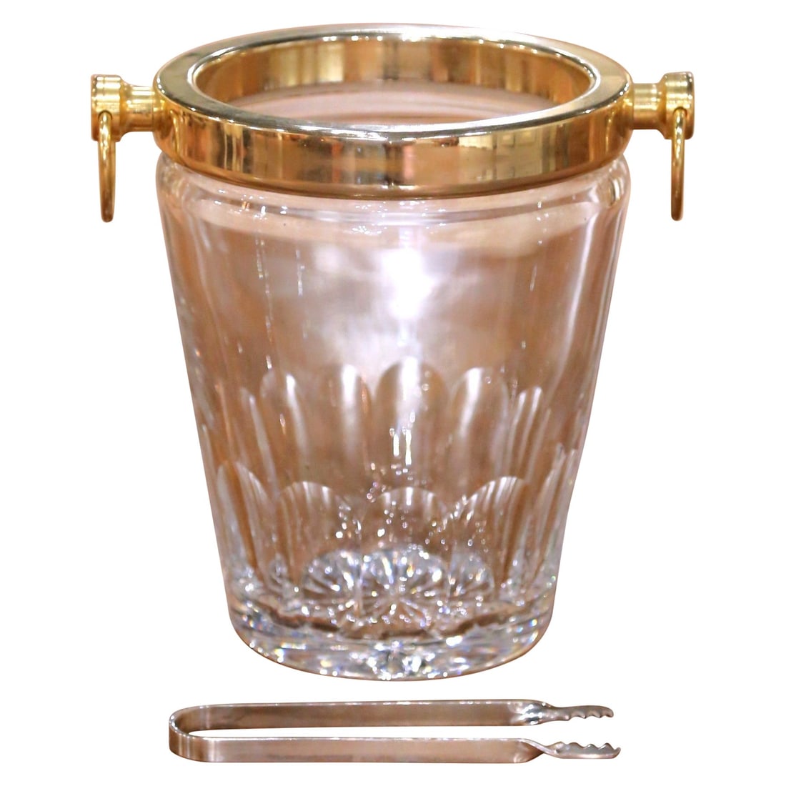 French Cut Glass Wine Cooler with Brass Handles and Tongs Circa 1960 (1 of 8)