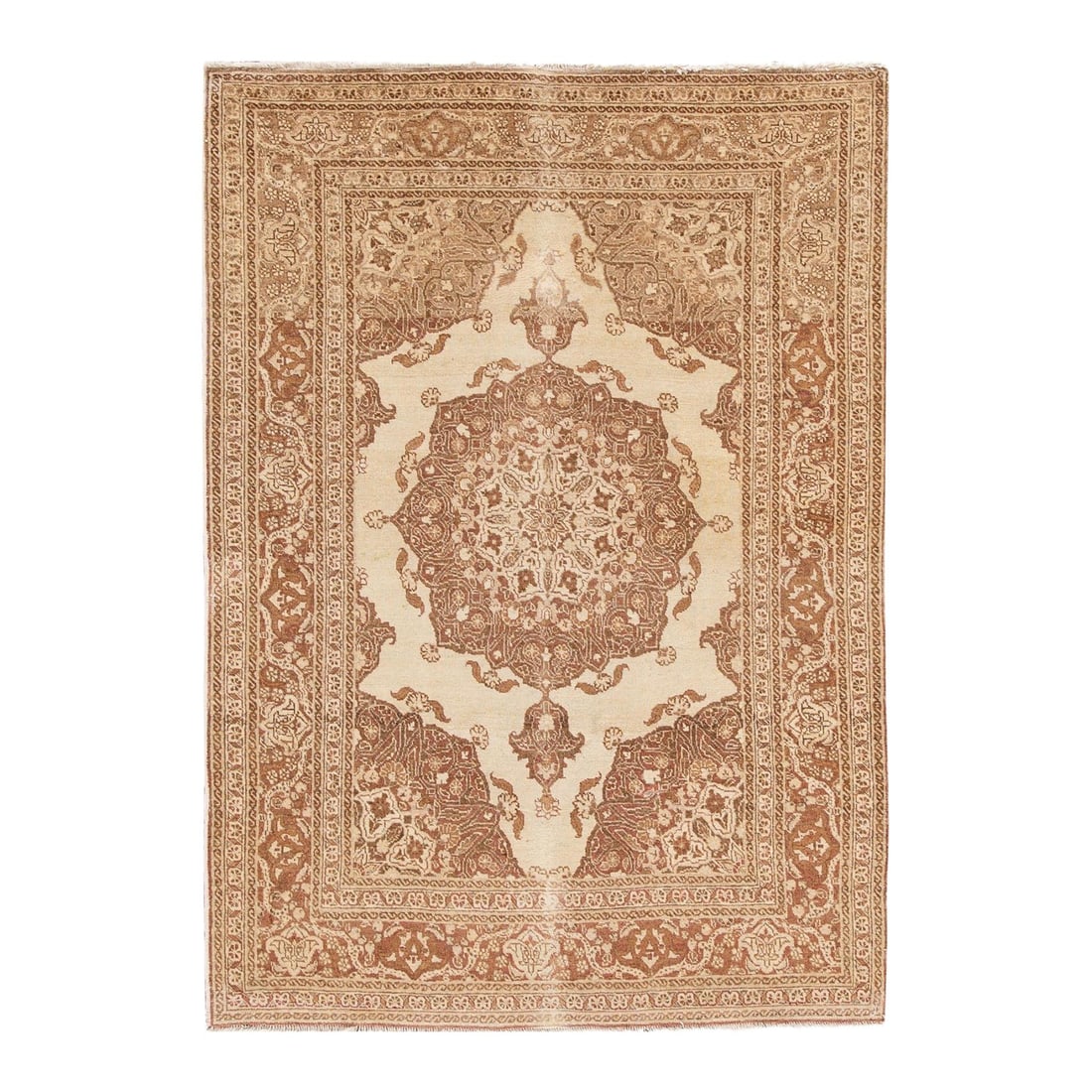 Antique Tabriz Handmade Wool Rug Tan Floral Design 4'1 x 5'10: Antique Tabriz Handmade Wool Rug Tan Floral Design 4'1 x 5'10 Enhance your space with this exquisite Antique Tabriz hand-knotted wool rug, featuring a warm tan field adorned with an elegant all-over f