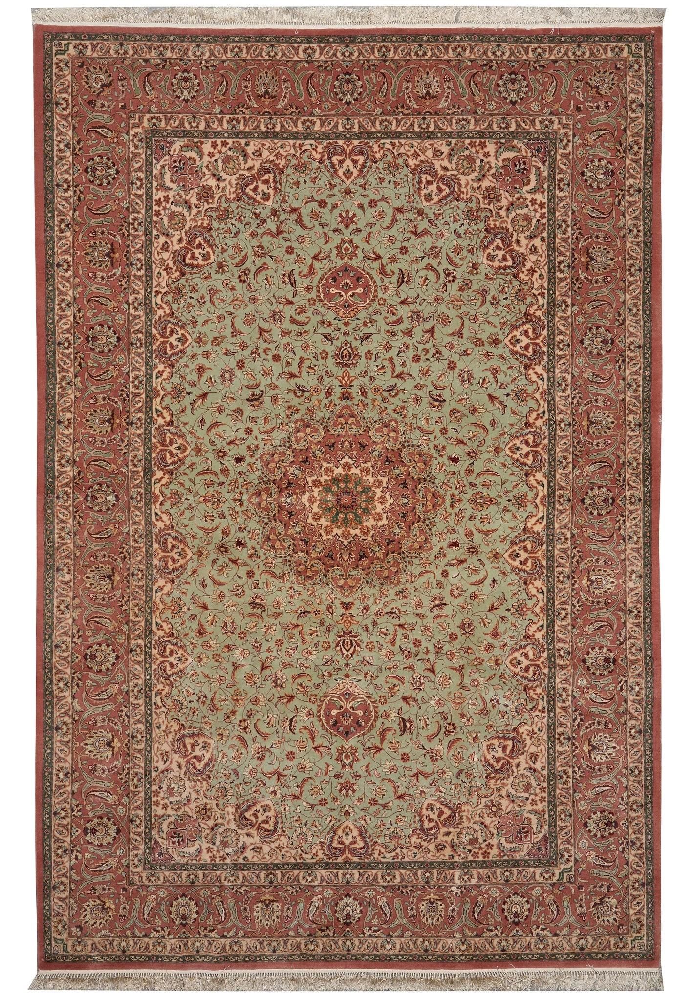 6.5 x 9.6 Green Persian Esfahan Rug Hand Knotted Wool Silk (1 of 14)