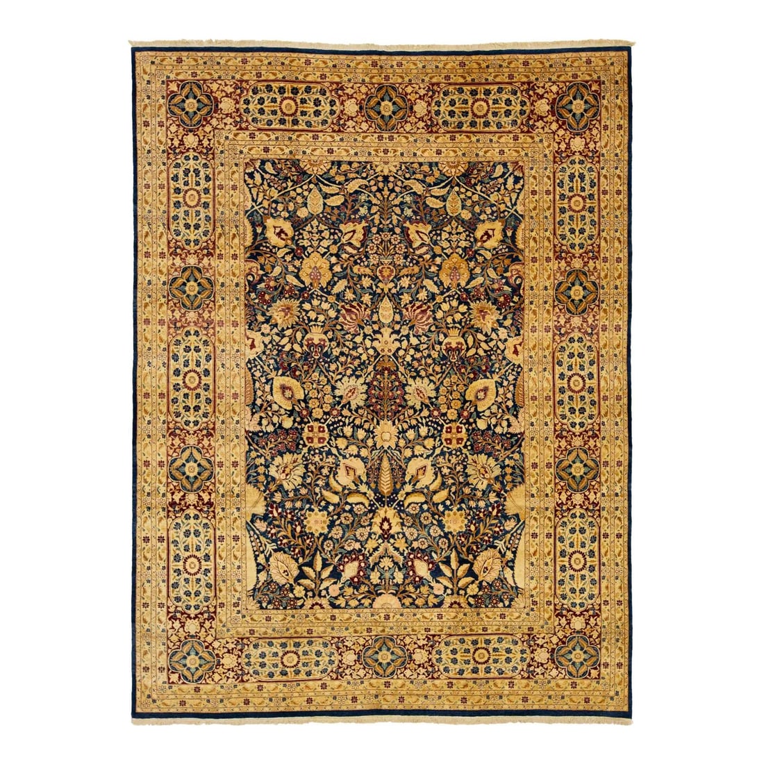 Hand Knotted Wool Peshawar Rug Navy Blue Floral Vine 9 x 12: Hand Knotted Wool Peshawar Rug Navy Blue Floral Vine 9 x 12 This modern Peshawar rug is expertly hand-knotted from wool and features a deep navy blue field adorned with intricate floral and vine motif