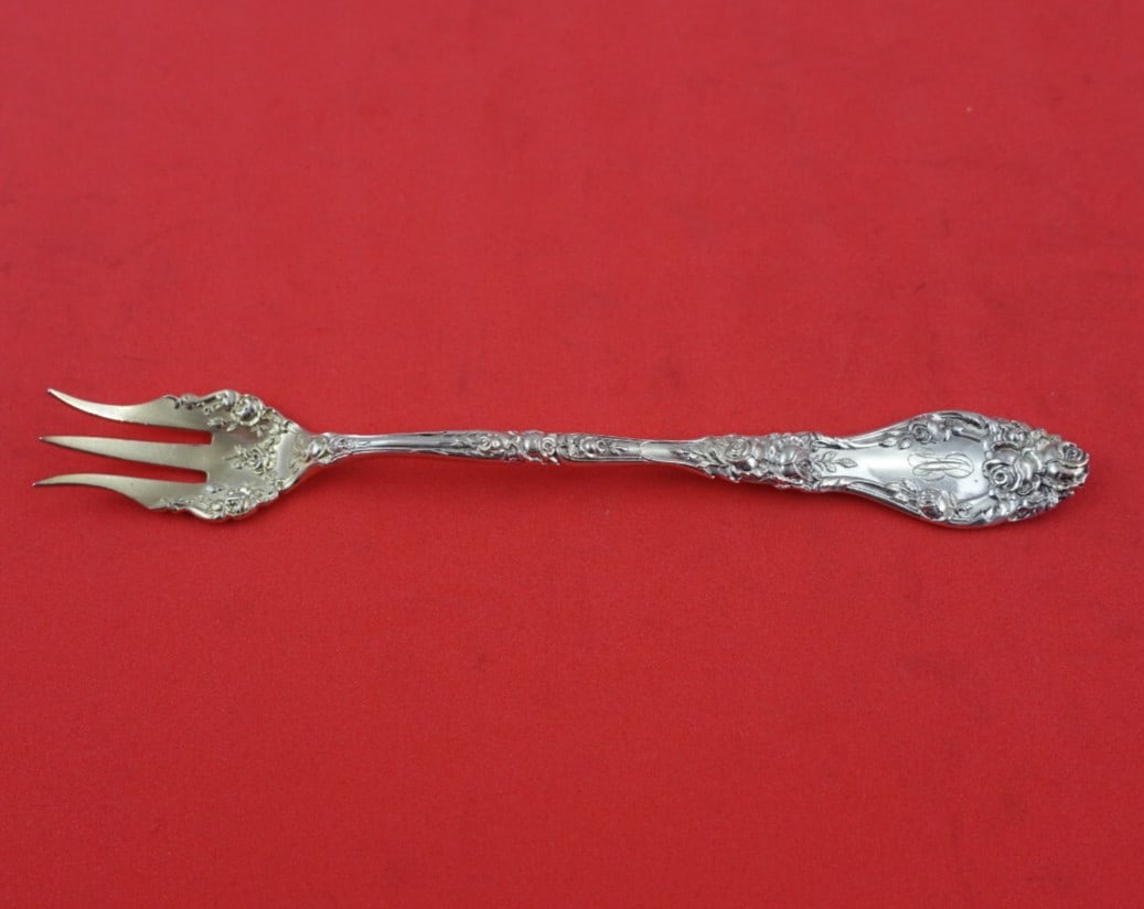 Durgin Marechal Niel Sterling Silver Cocktail Fork Gold Washed Short Tines 5 3/8" (1 of 3)