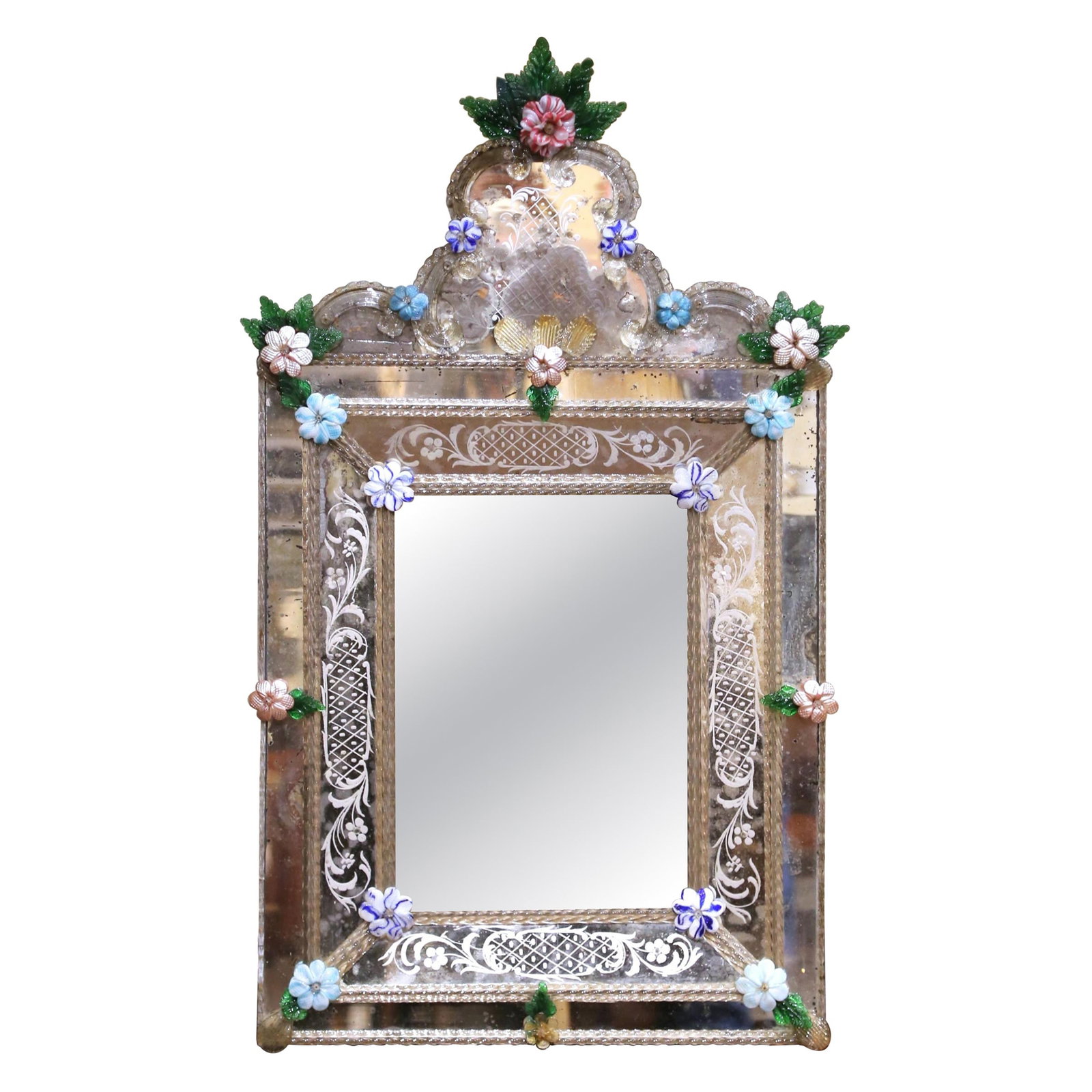 Murano Glass Floral Venetian Wall Mirror 45.5 in Italy circa 1860 (1 of 12)