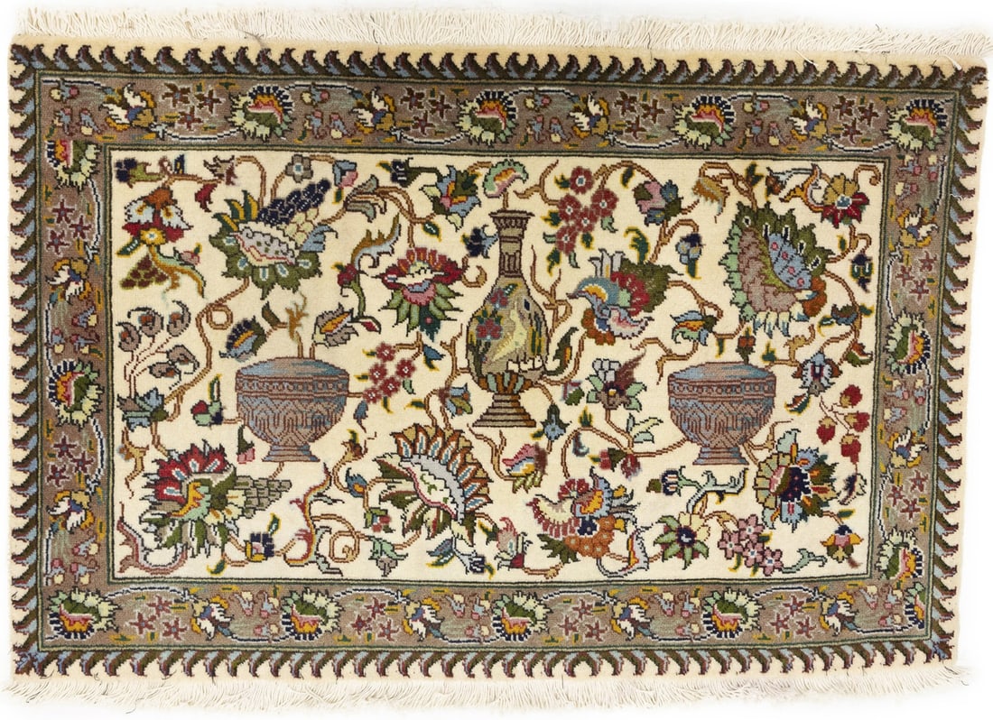 Vintage Floral Hand-Knotted Wool Area Rug Cream 2'0 x 3'0 One-of-a-Kind: Vintage Floral Hand-Knotted Wool Area Rug Cream 2'0 x 3'0 One-of-a-Kind This one-of-a-kind hand-knotted wool Oriental rug features a traditional floral pattern in cream, tan, blue, green, pink, red, g