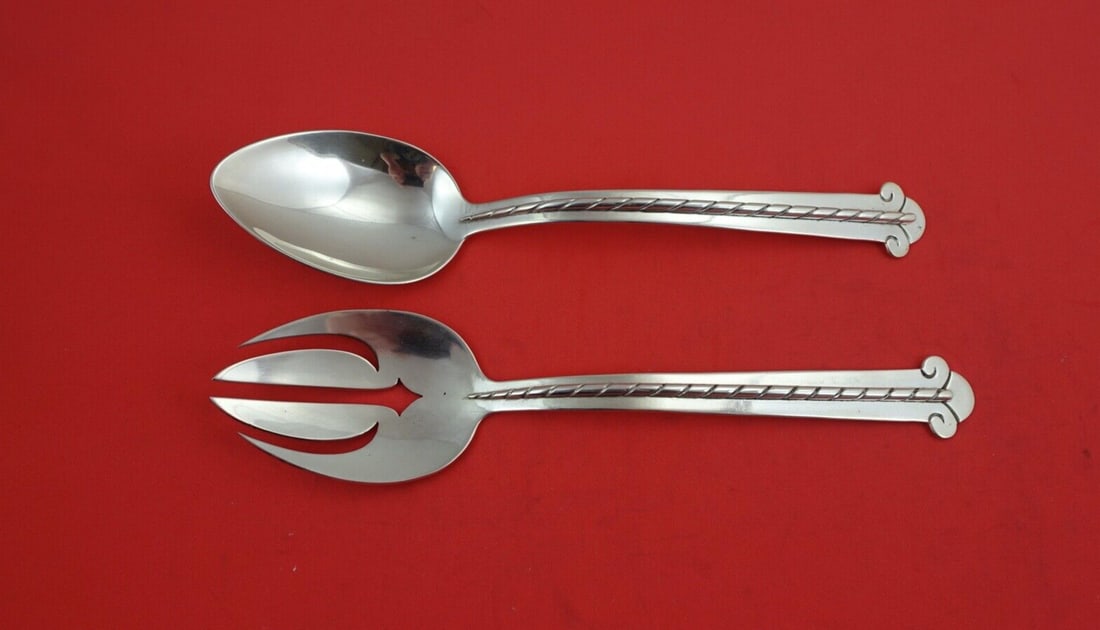 Hector Aguilar Rope Sterling Silver Salad Serving Set 8.5": Hector Aguilar Rope Sterling Silver Salad Serving Set 8.5" This exquisite salad serving set, crafted by renowned artisan Hector Aguilar, features the elegant Rope pattern. Made entirely of sterling si