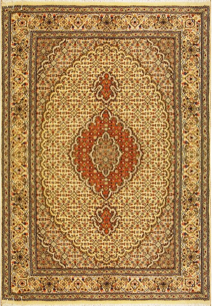 Ivory Persian Tabriz Hand-Knotted Area Rug 3.4 x 5 ft Iran: Ivory Persian Tabriz Hand-Knotted Area Rug 3.4 x 5 ft Iran Free continental US Shipping Enhance your living space with this exquisite 3' x 5' hand-knotted Persian Tabriz rug, crafted with care by skil