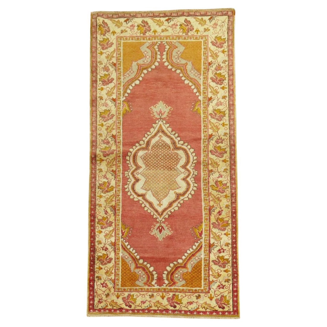 Vintage Turkish Oushak Hand-Knotted Wool Runner 39 x 78: Vintage Turkish Oushak Hand-Knotted Wool Runner 39 x 78 Discover the charm of the Zabihi Collection Vintage Turkish Oushak Small Rug, an exquisite addition to your home decor. This hand-knotted rug, m