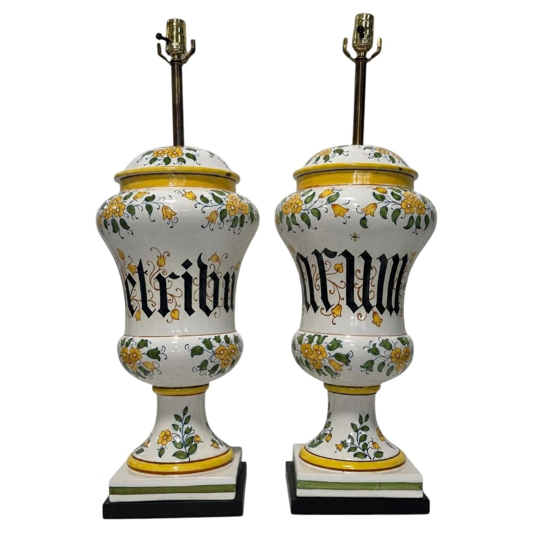 Italian Maiolica Apothecary Jar Table Lamps Porcelain Set of 2 (1 of 8)