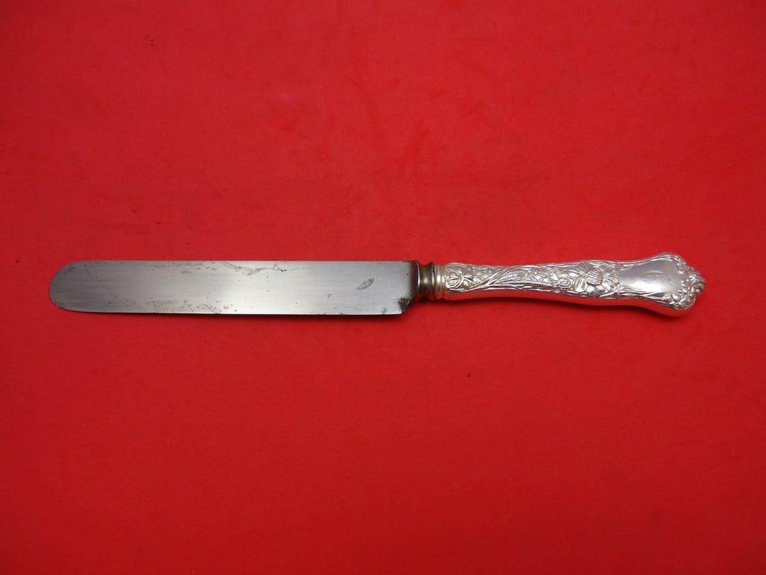 Gorham Meadow Sterling Silver Dinner Knife Blunt 9 5/8 Monogrammed: Gorham Meadow Sterling Silver Dinner Knife Blunt 9 5/8 Monogrammed This Meadow by Gorham dinner knife features a blunt blade and measures 9 5/8 inches in length. Crafted from high-quality sterling sil