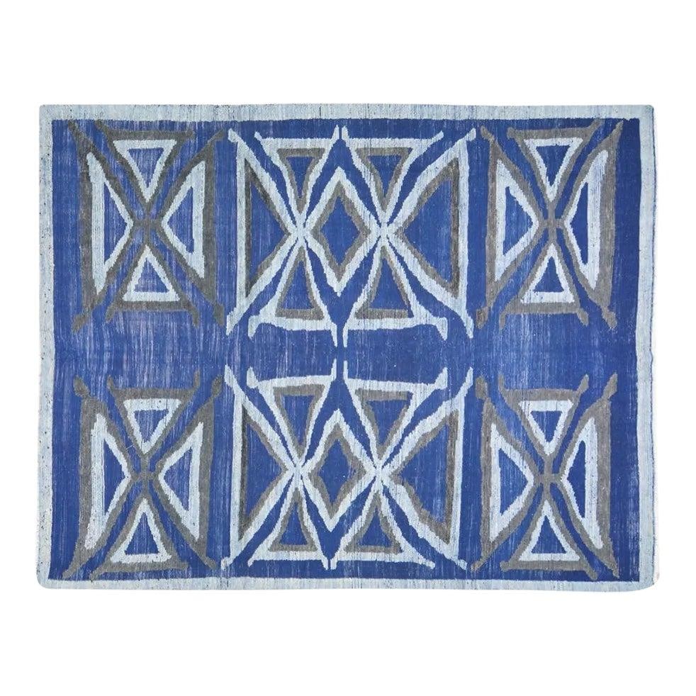 8'1 x 10'1 Wool Azilal Rug with Blue Geometric Pattern: 8'1 x 10'1 Wool Azilal Rug with Blue Geometric Pattern This Moroccan Azilal hand-knotted wool rug features a geometric design in blue tones. Crafted from wool, it offers a distinctive and authentic lo