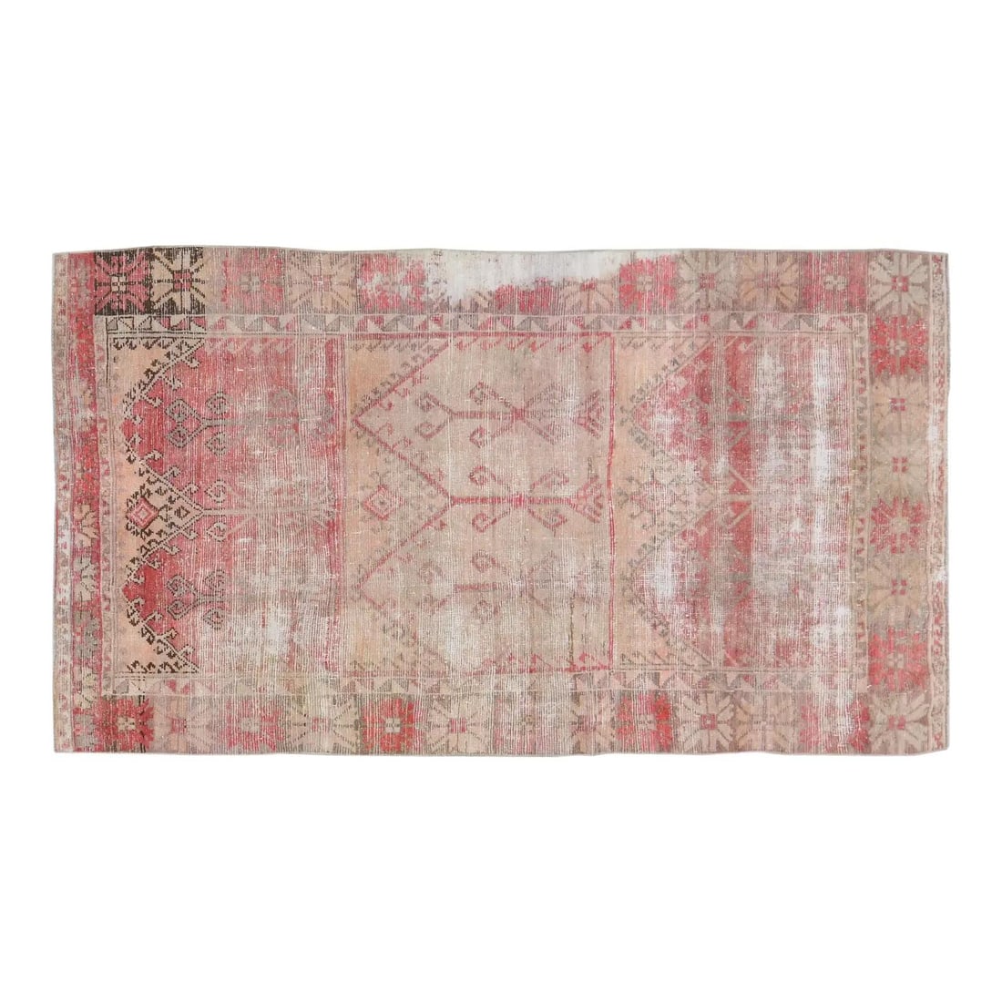 Anatolian Oushak Wool Rug Hand Knotted Natural Colors 4'10" x 8'8": Anatolian Oushak Wool Rug Hand Knotted Natural Colors 4'10" x 8'8" This vintage Turkish Anatolian Oushak rug from the 1960s features a hand-knotted construction, natural tan colors, a soft texture, an