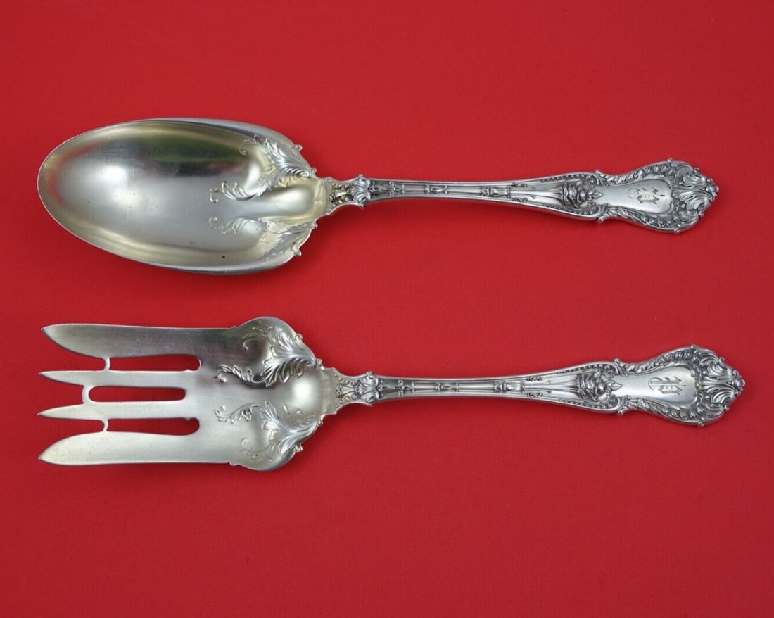 Whiting Dorothy Vernon Sterling Silver Salad Serving Set 2pc 9" Monogrammed (1 of 3)