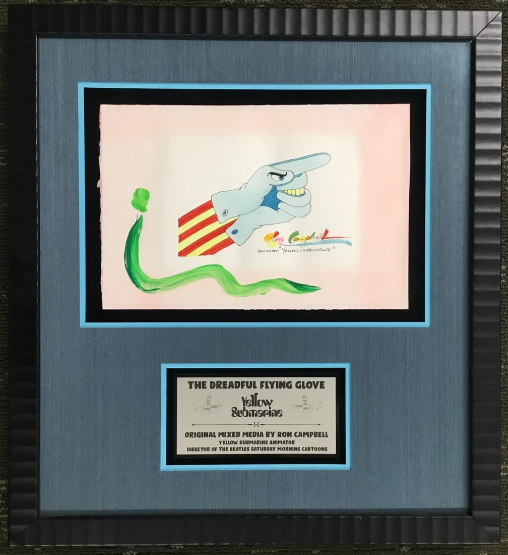 Framed Beatles Yellow Submarine mixed media art by Ron Campbell: Framed Beatles Yellow Submarine mixed media art by Ron Campbell This is a one-of-a-kind original mixed media artwork by animator and director Ron Campbell, known for his work on the Beatles' Saturday 