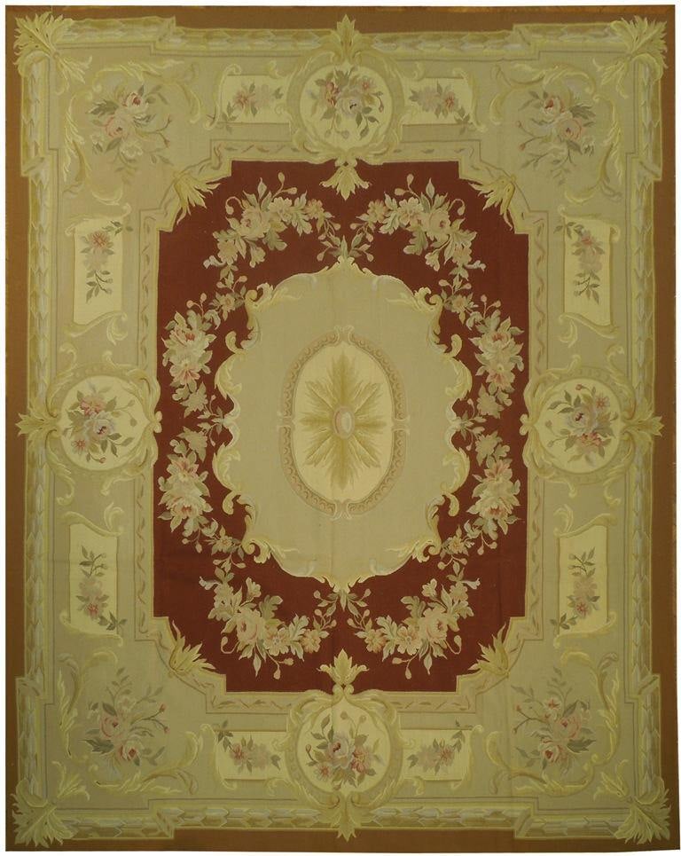 8 x 10 Handmade Burgundy Rust French Aubusson Flat Weave Rug: 8 x 10 Handmade Burgundy Rust French Aubusson Flat Weave Rug Free continental US Shipping Enhance your living space with the 8 x 10 Burgundy Rust French Aubusson Flat Weave Rug, meticulously handcraft