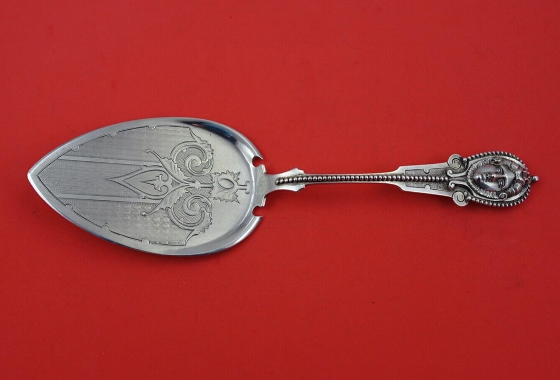 Wood & Hughes Sterling Silver Pie Server Brite-Cut Monogrammed Julia 10 3/8 in 1865: Wood & Hughes Sterling Silver Pie Server Brite-Cut Monogrammed Julia 10 3/8 in 1865 This exquisite pie server, crafted by Wood and Hughes, showcases a stunning brite-cut design. Dated July 11, 1865, i
