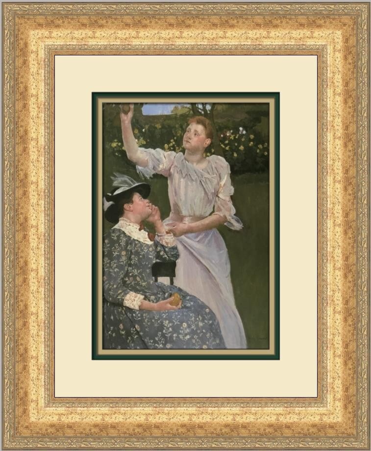 Mary Cassatt Young Woman Picking Fruit Custom Framed Offset Lithograph Art Print: Mary Cassatt Young Woman Picking Fruit Custom Framed Offset Lithograph Art Print This exquisite custom framed print, titled "Young Woman Picking Fruit," showcases the artwork of renowned artist Mary C